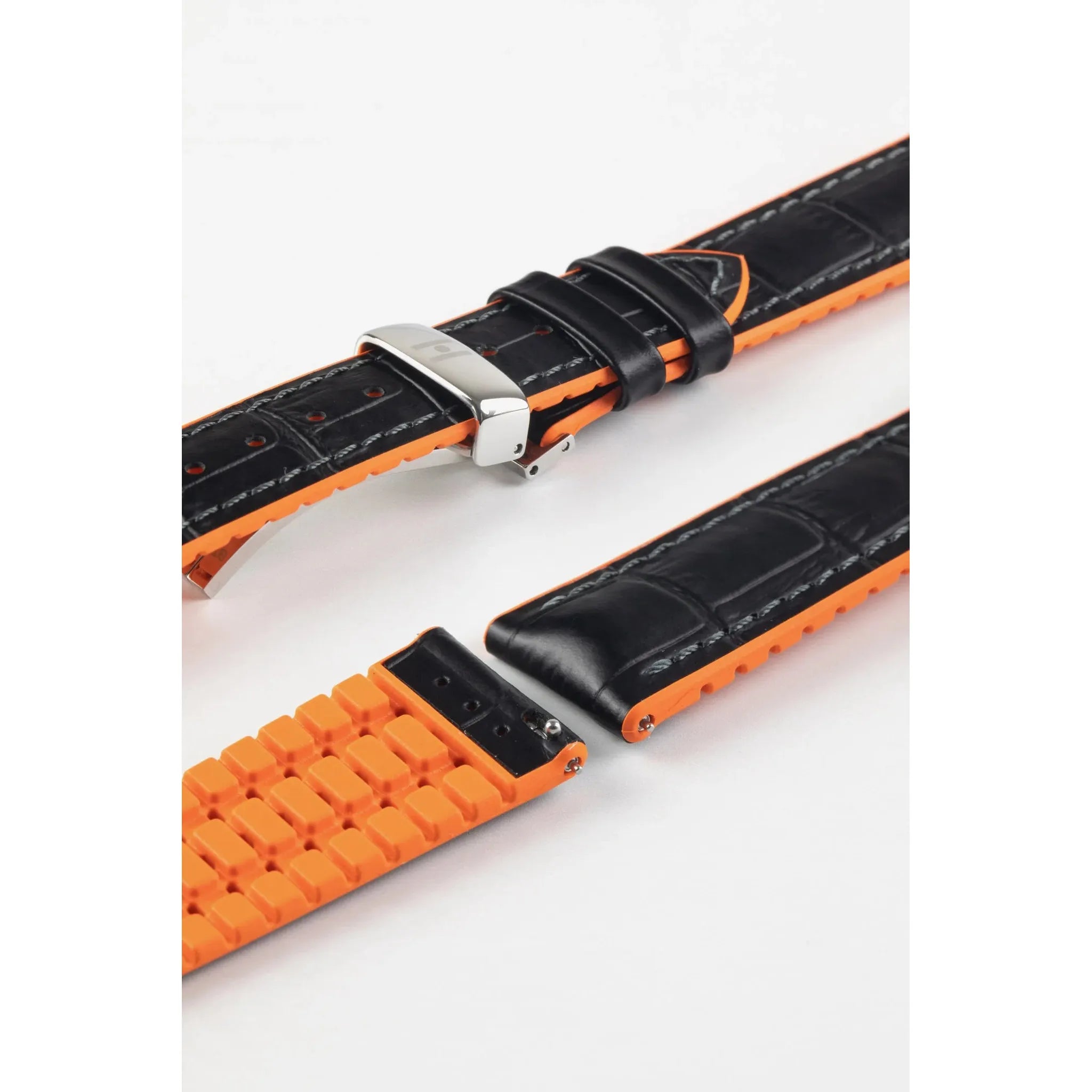 Black &amp; Orange HIRSCH ANDY Performance Alligator Embossed Calfskin Watch Band 092 76 28