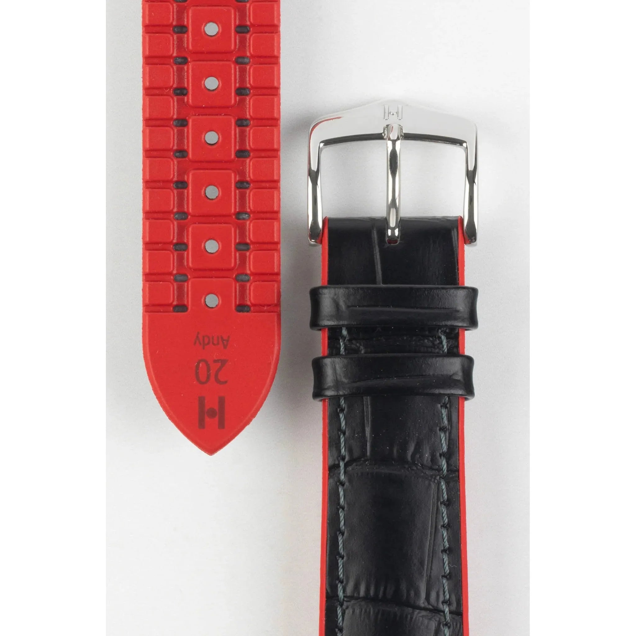 Black &amp; Red HIRSCH ANDY Performance Alligator Embossed Calfskin Watch Band 092 20 28