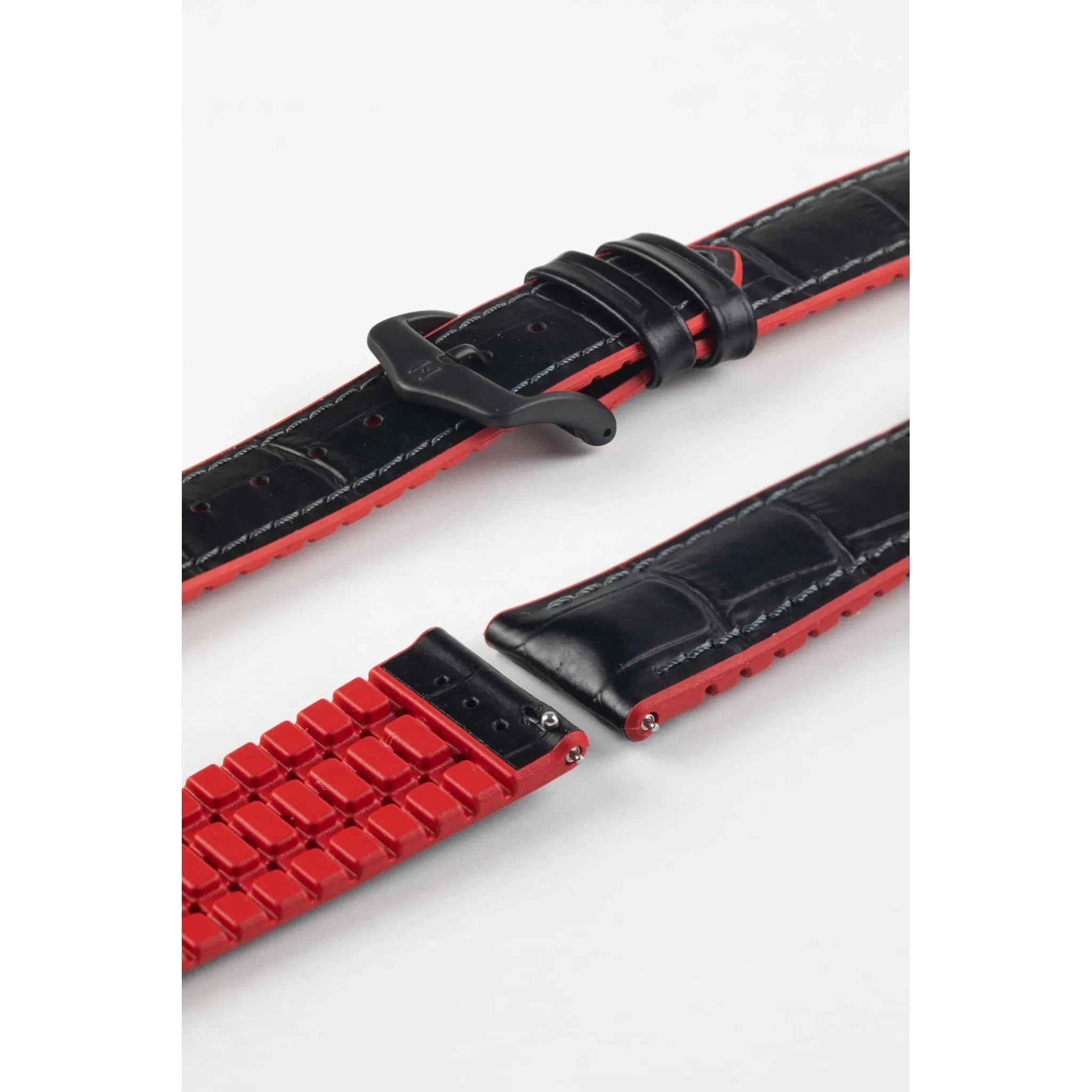 Black &amp; Red HIRSCH ANDY Performance Alligator Embossed Calfskin Watch Band 092 20 28