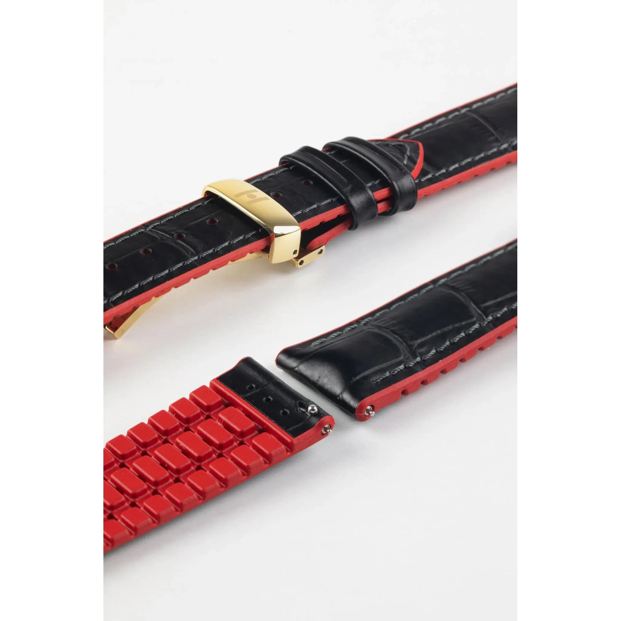 Black &amp; Red HIRSCH ANDY Performance Alligator Embossed Calfskin Watch Band 092 20 28