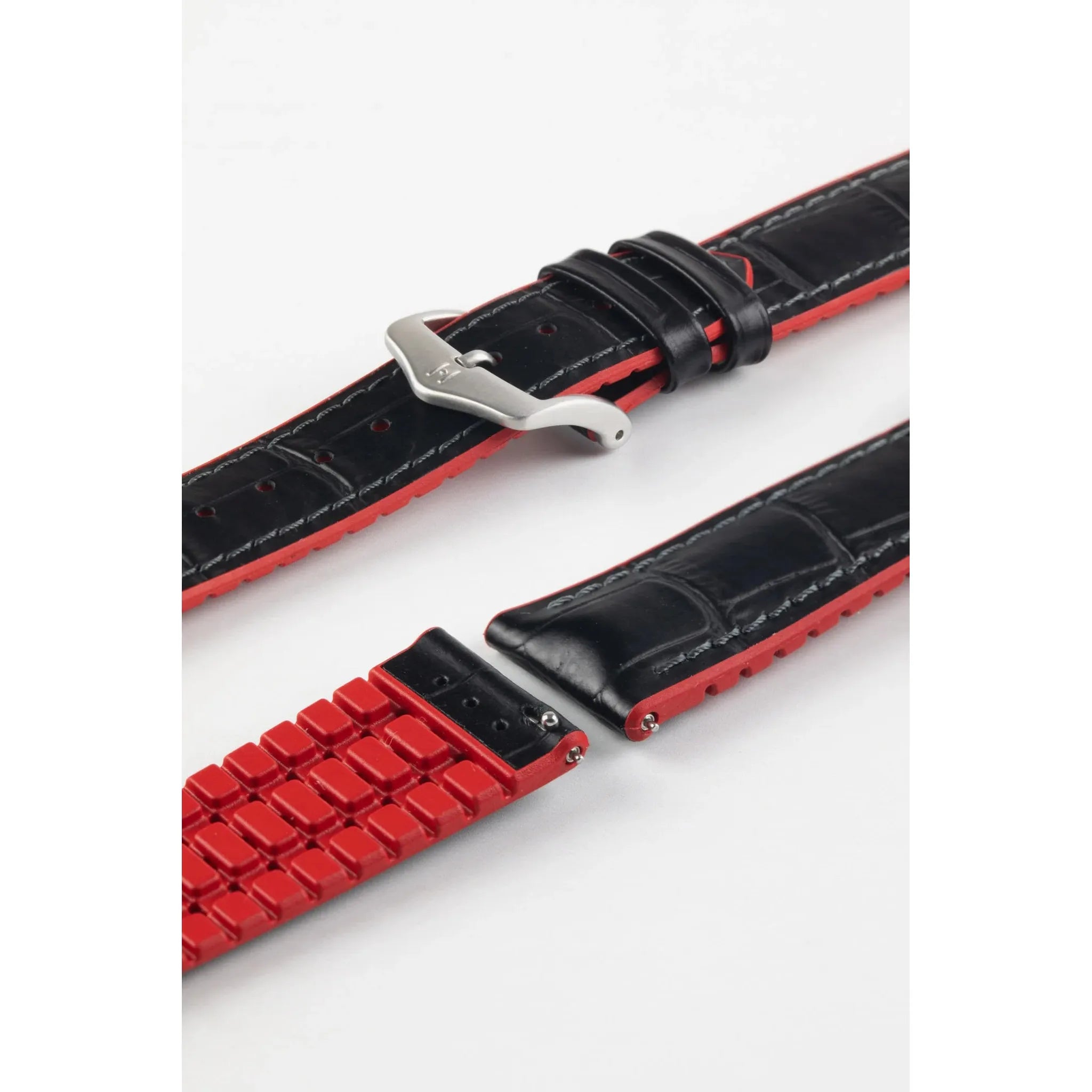 Black &amp; Red HIRSCH ANDY Performance Alligator Embossed Calfskin Watch Band 092 20 28