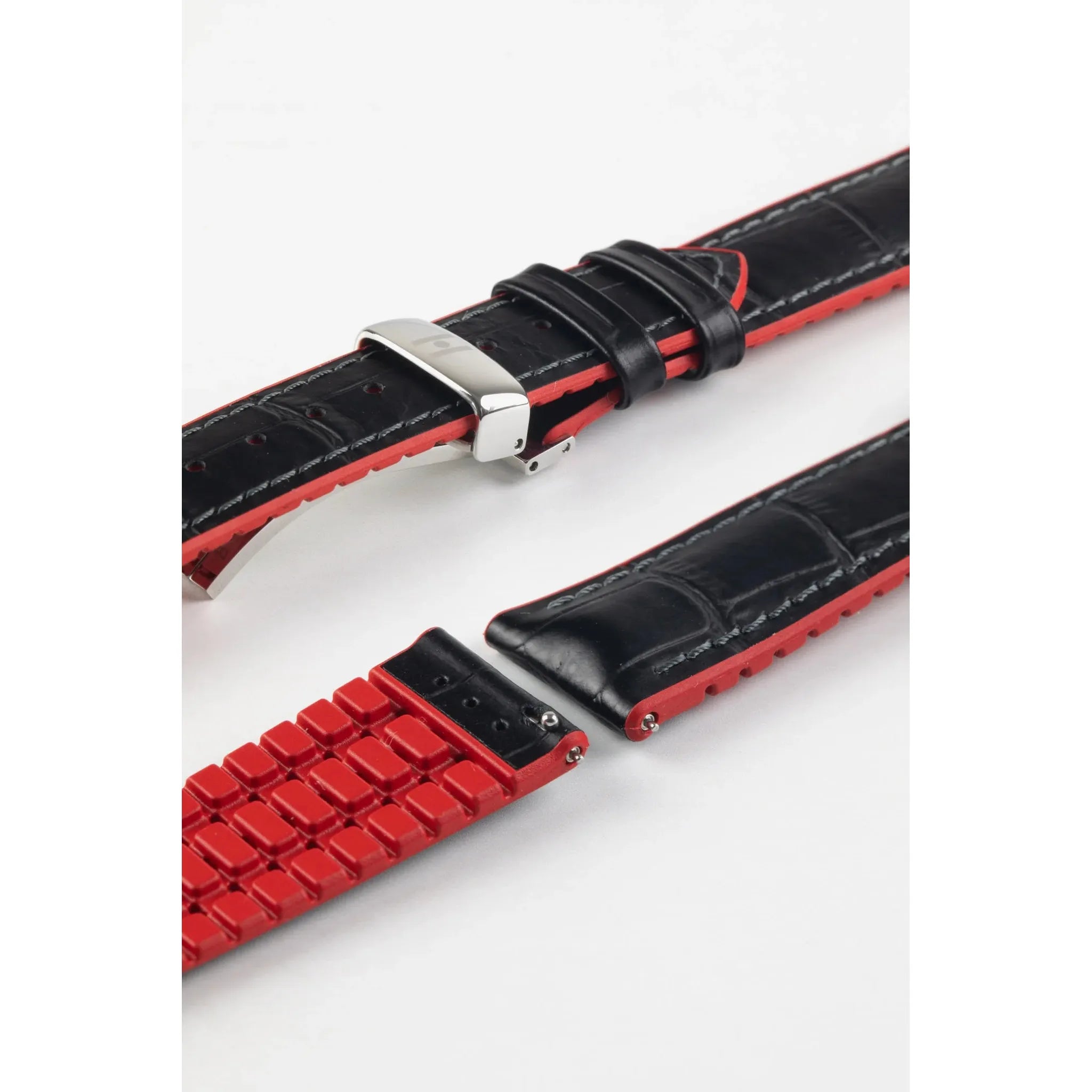 Black &amp; Red HIRSCH ANDY Performance Alligator Embossed Calfskin Watch Band 092 20 28