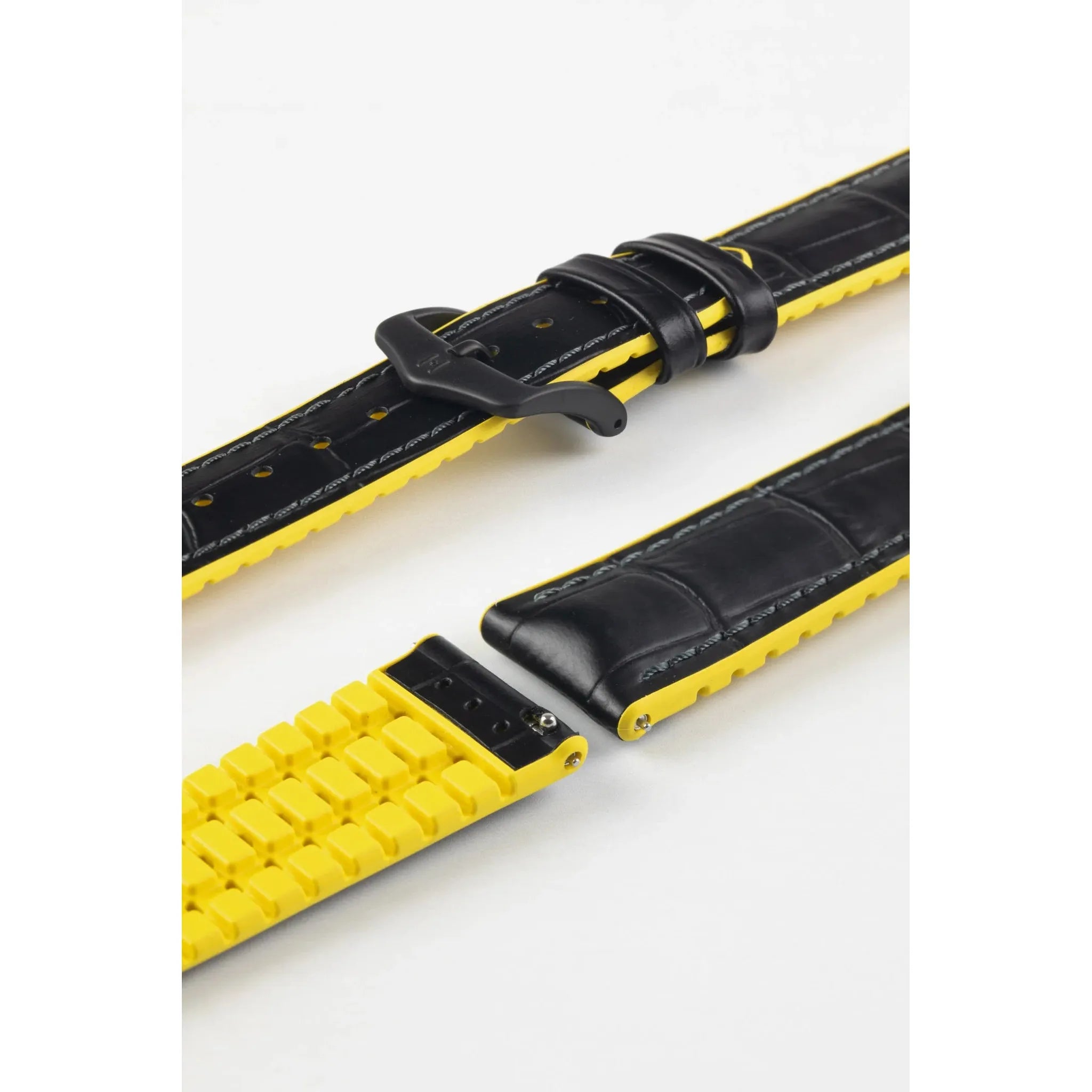 Black &amp; Yellow HIRSCH ANDY Performance Alligator Embossed Calfskin Watch Band 092 72 28