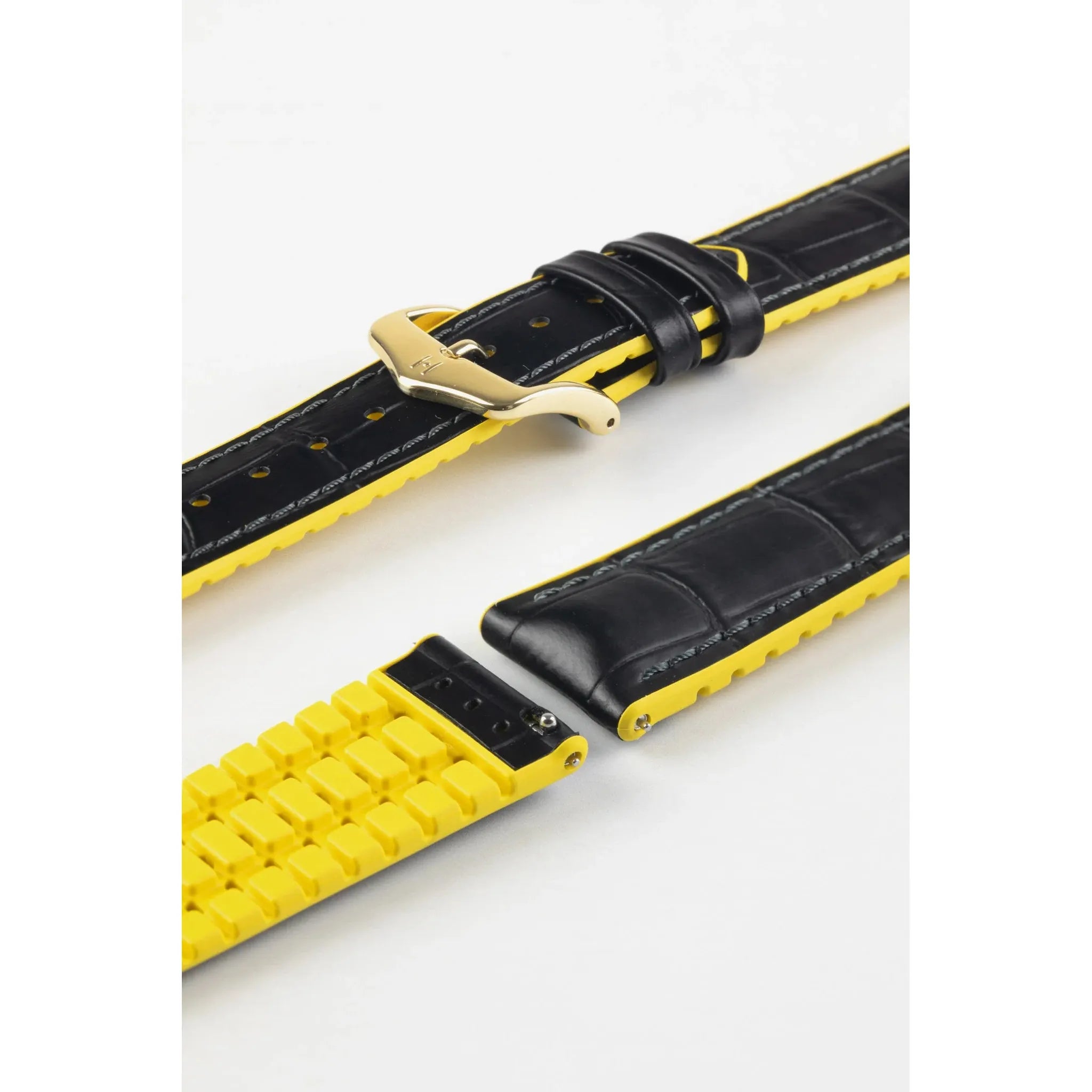 Black &amp; Yellow HIRSCH ANDY Performance Alligator Embossed Calfskin Watch Band 092 72 28