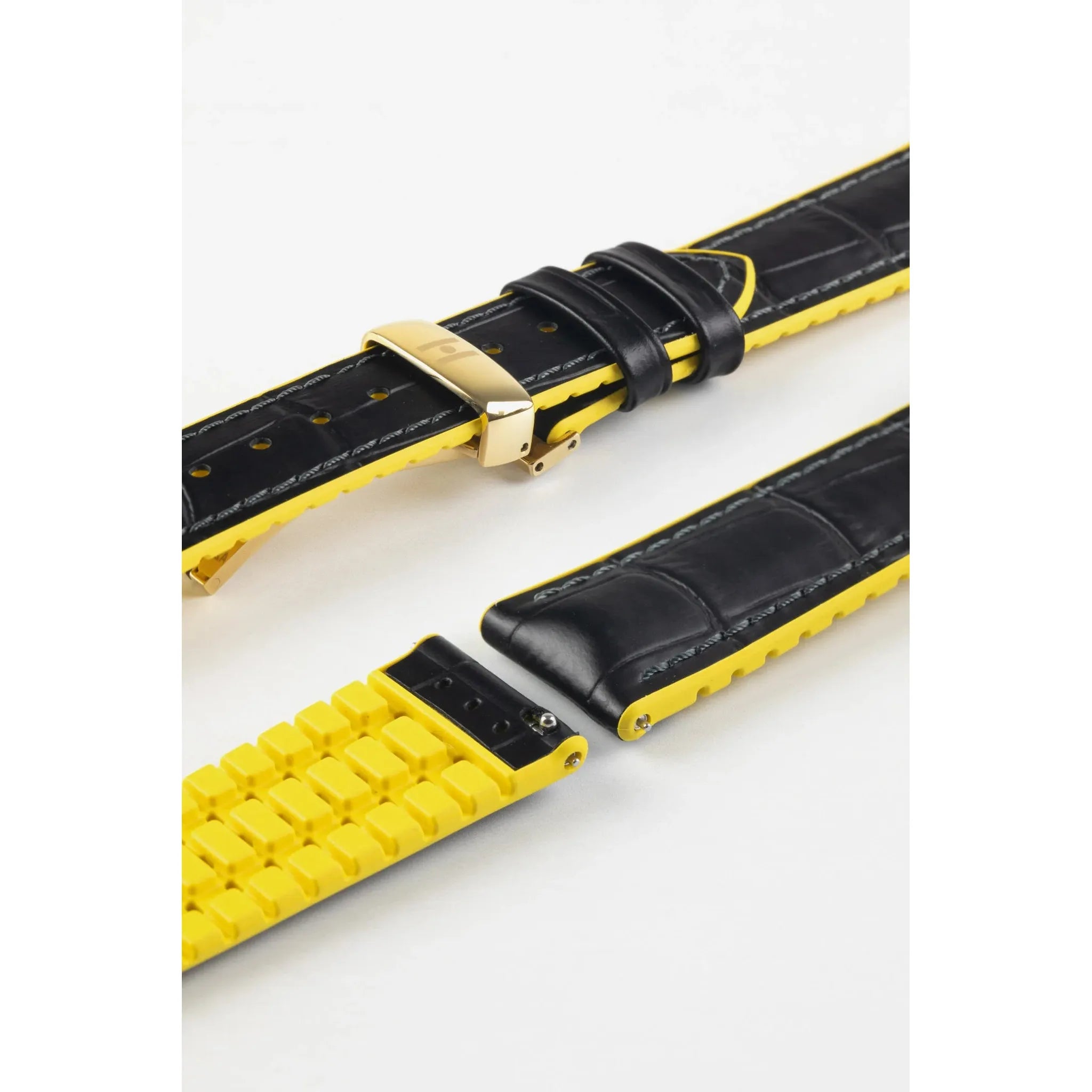 Black &amp; Yellow HIRSCH ANDY Performance Alligator Embossed Calfskin Watch Band 092 72 28