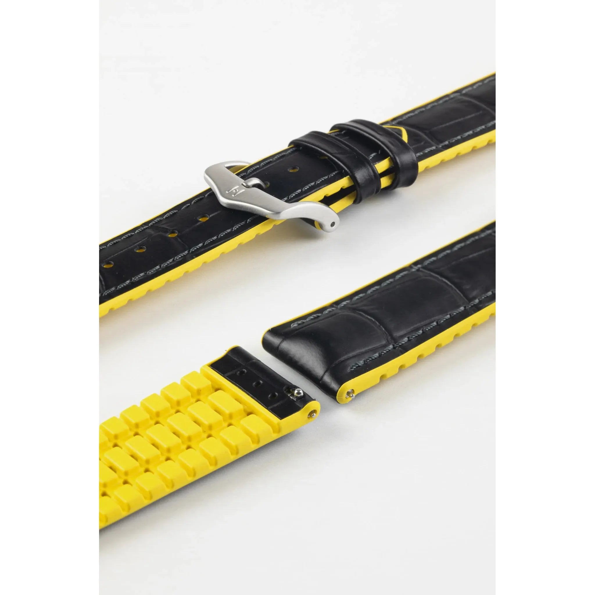 Black &amp; Yellow HIRSCH ANDY Performance Alligator Embossed Calfskin Watch Band 092 72 28