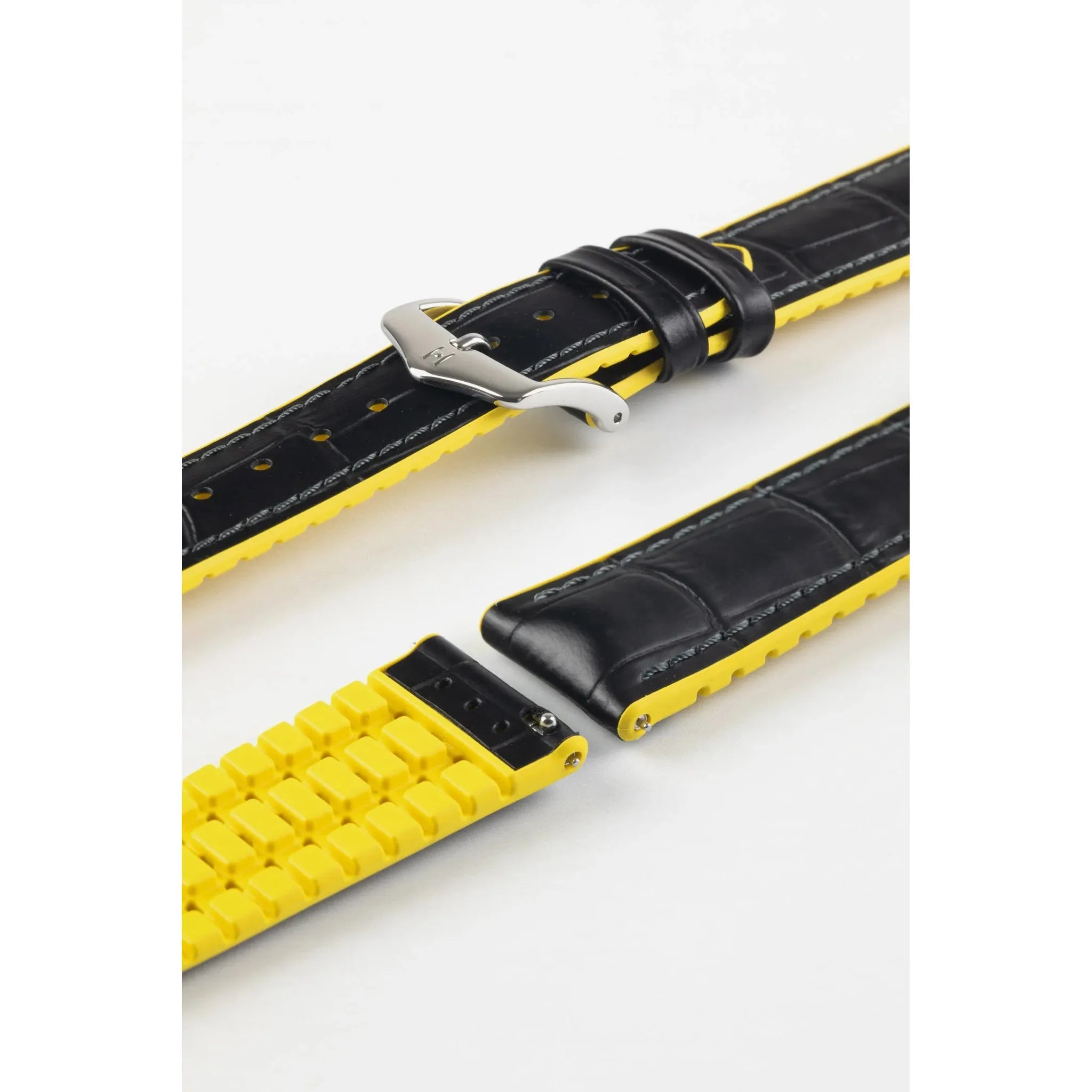 Black &amp; Yellow HIRSCH ANDY Performance Alligator Embossed Calfskin Watch Band 092 72 28