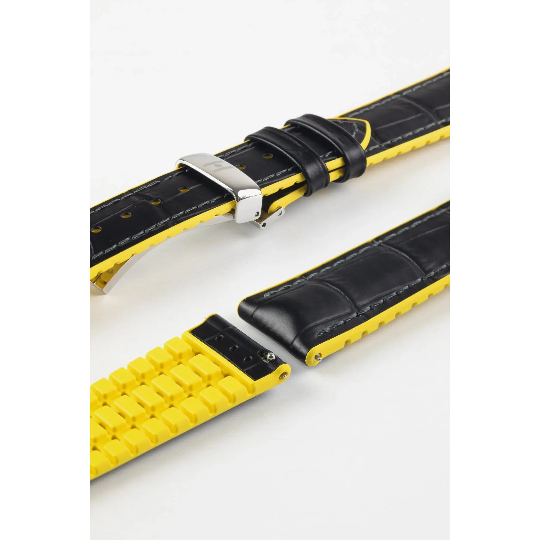 Black &amp; Yellow HIRSCH ANDY Performance Alligator Embossed Calfskin Watch Band 092 72 28