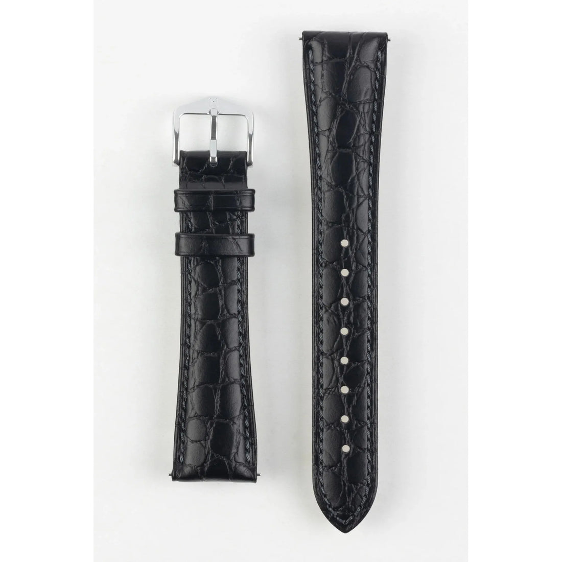 Black HIRSCH ARISTOCRAT Crocodile Flank Embossed Calfskin Watch Band 038 28