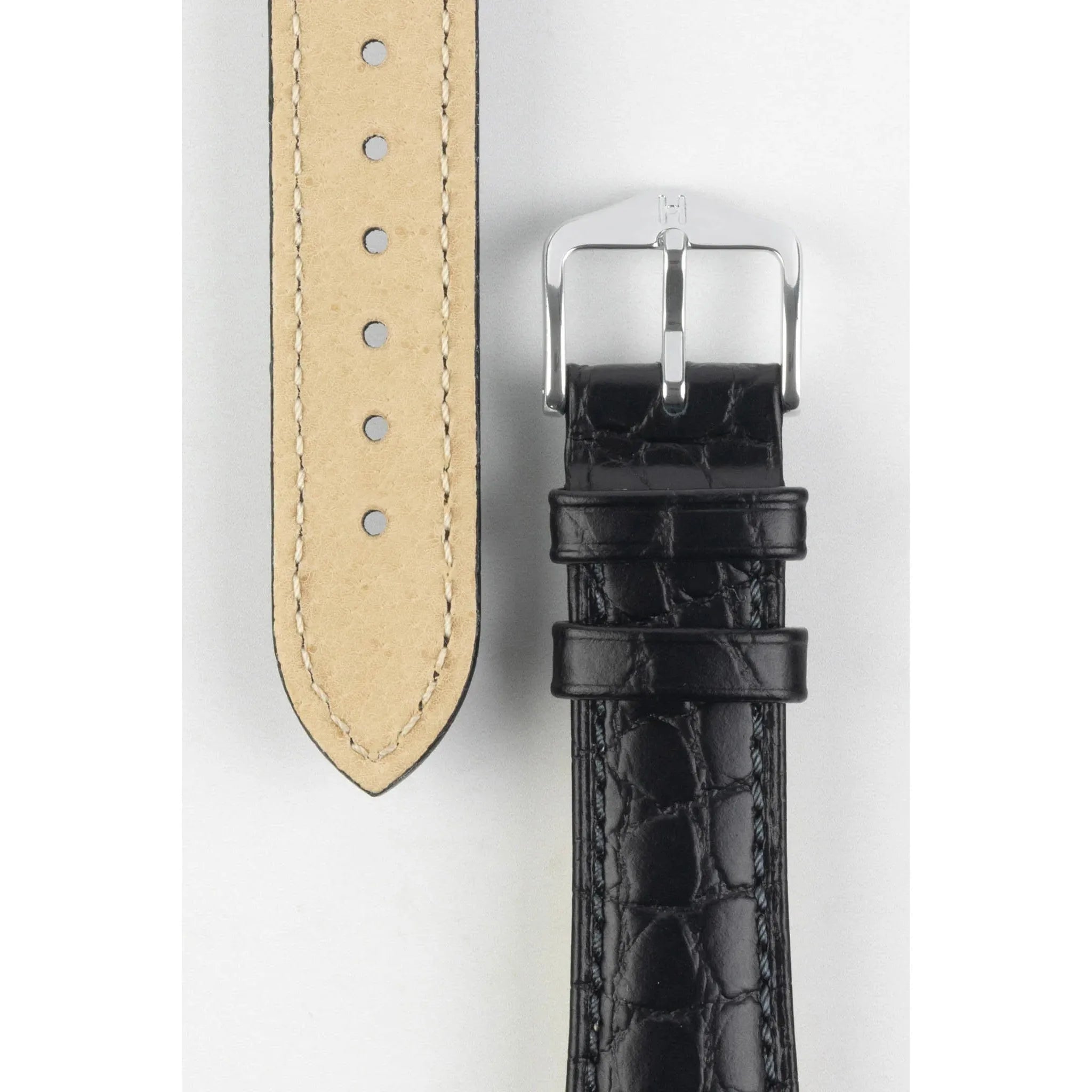 Black HIRSCH ARISTOCRAT Crocodile Flank Embossed Calfskin Watch Band 038 28