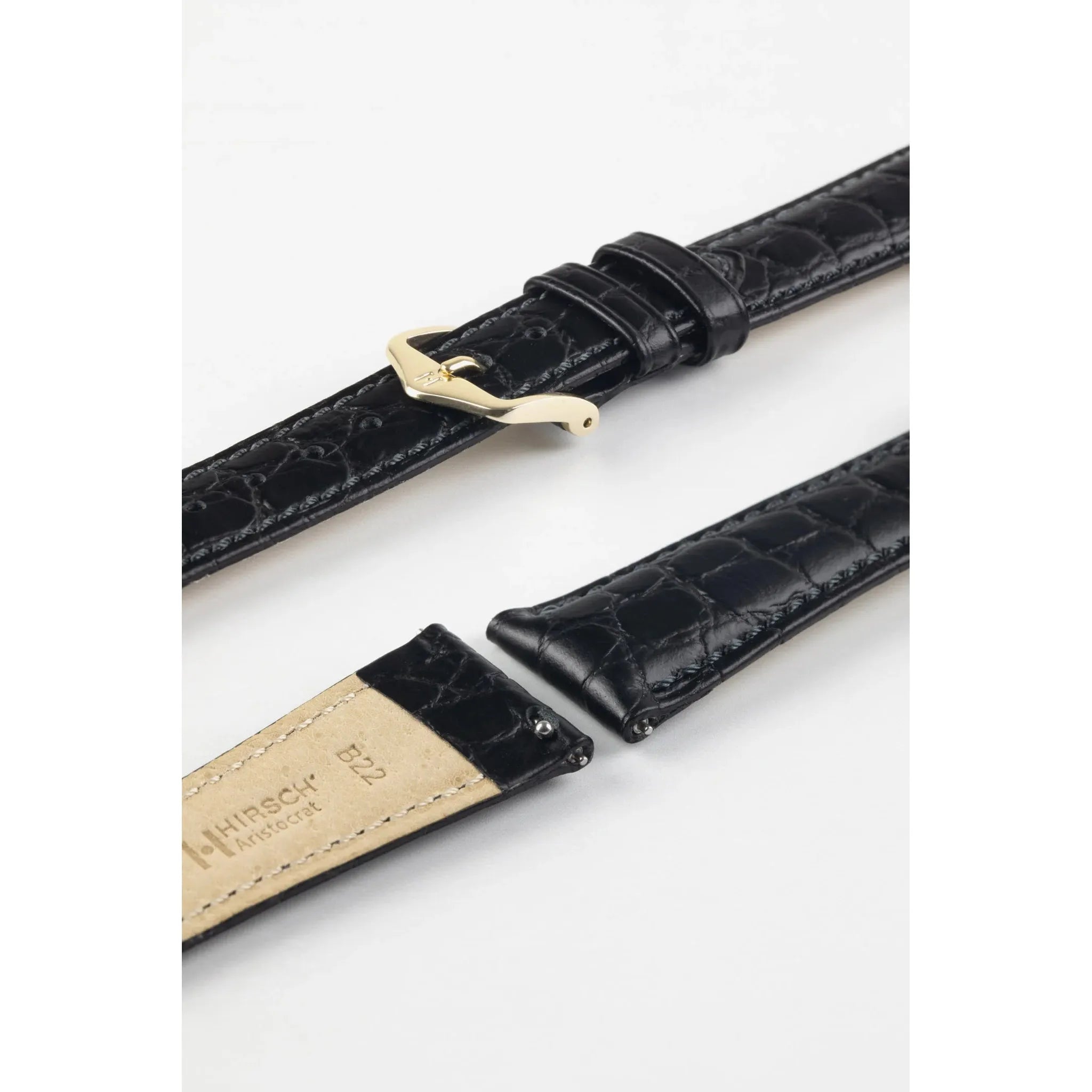 Black HIRSCH ARISTOCRAT Crocodile Flank Embossed Calfskin Watch Band 038 28