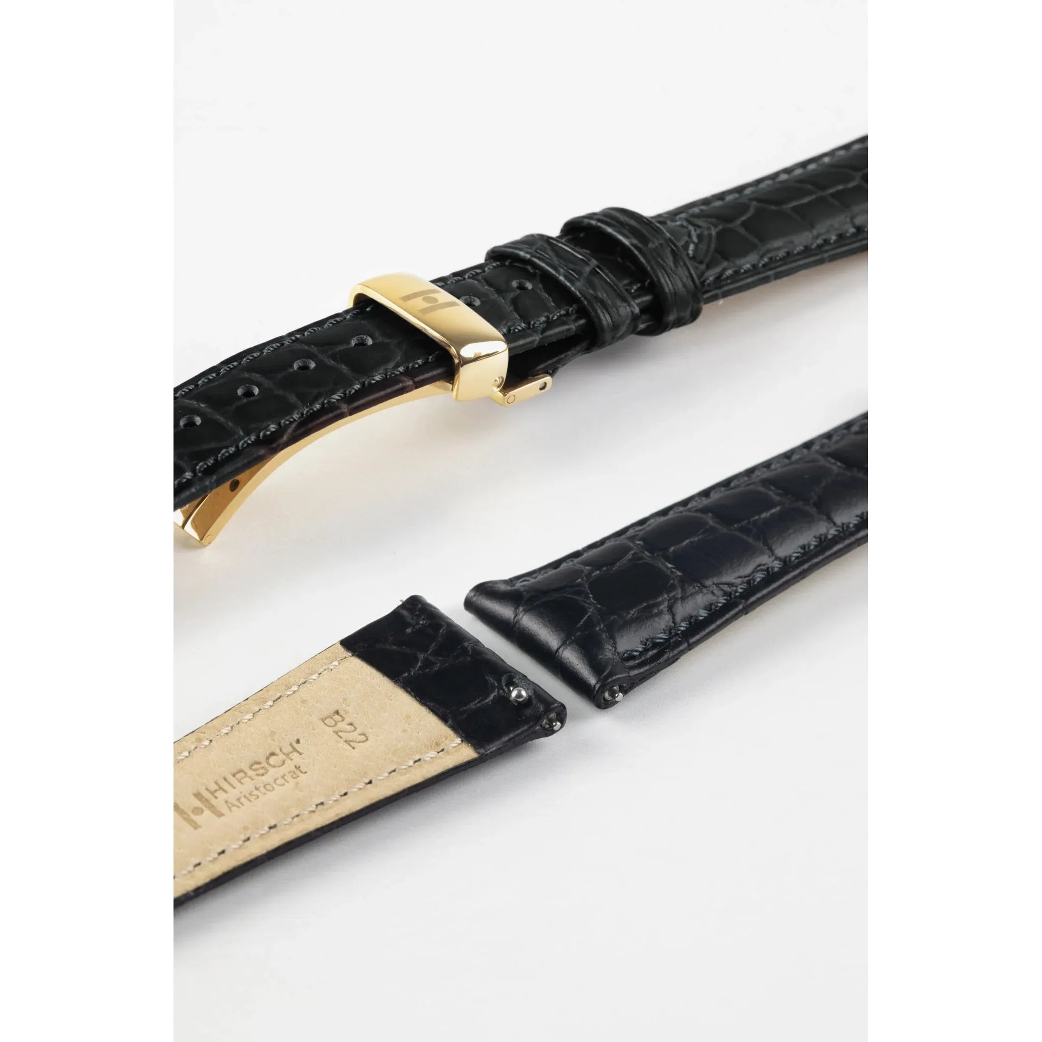 Black HIRSCH ARISTOCRAT Crocodile Flank Embossed Calfskin Watch Band 038 28