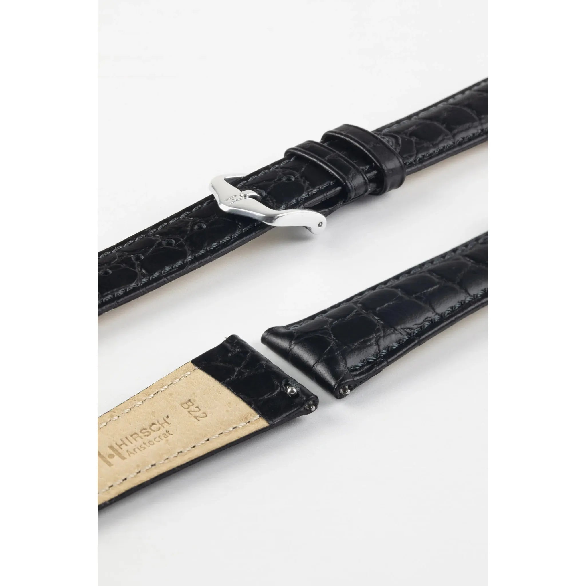 Black HIRSCH ARISTOCRAT Crocodile Flank Embossed Calfskin Watch Band 038 28