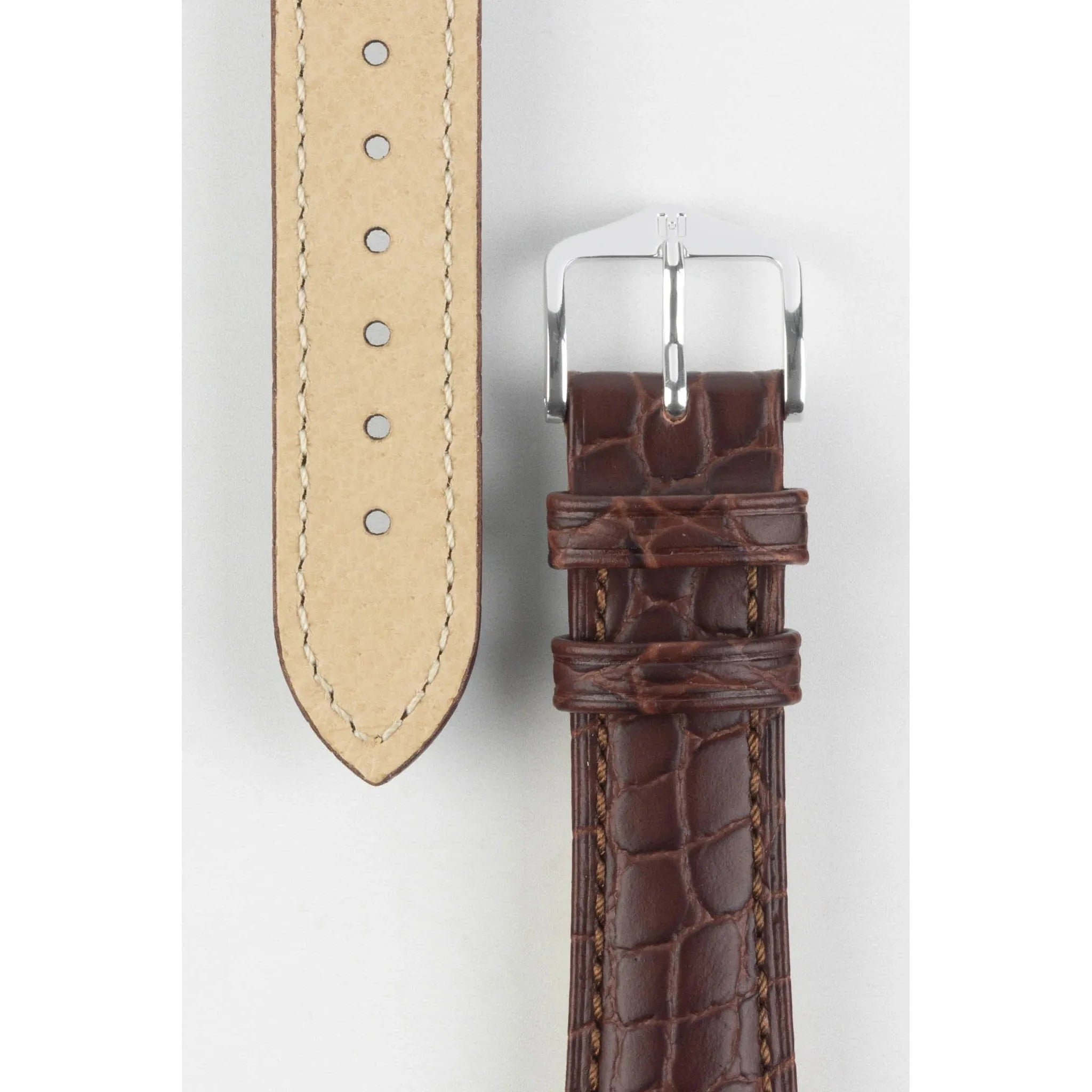 Brown HIRSCH ARISTOCRAT Crocodile Flank Embossed Calfskin Watch Band 038 28