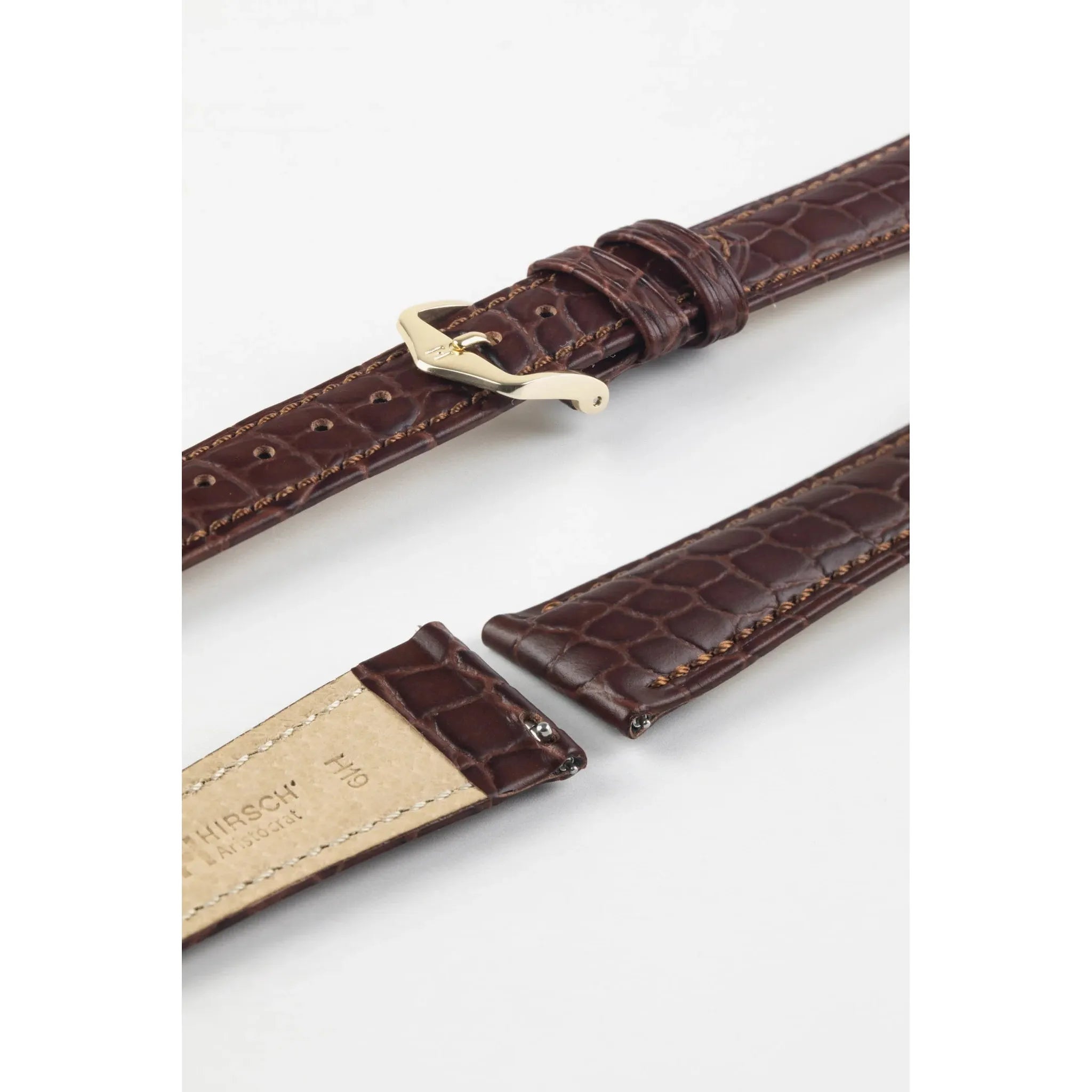 Brown HIRSCH ARISTOCRAT Crocodile Flank Embossed Calfskin Watch Band 038 28