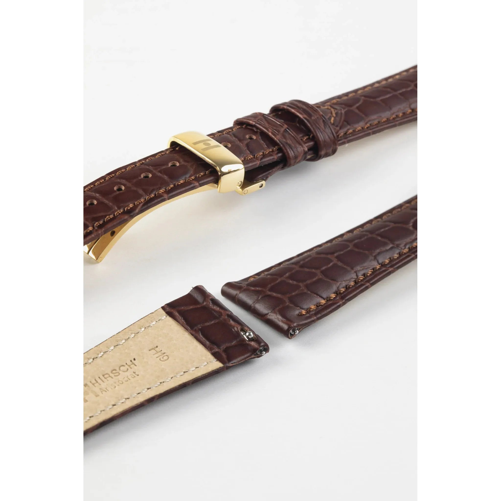 Brown HIRSCH ARISTOCRAT Crocodile Flank Embossed Calfskin Watch Band 038 28