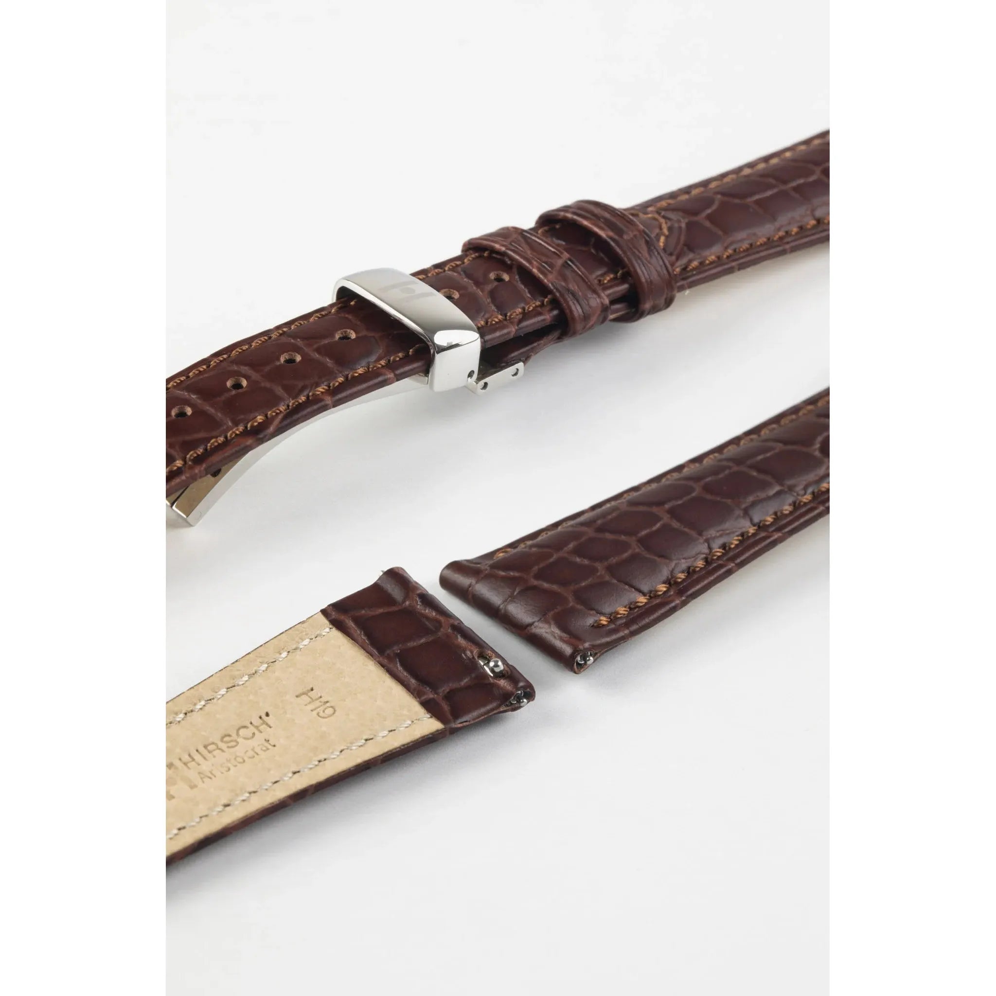 Brown HIRSCH ARISTOCRAT Crocodile Flank Embossed Calfskin Watch Band 038 28