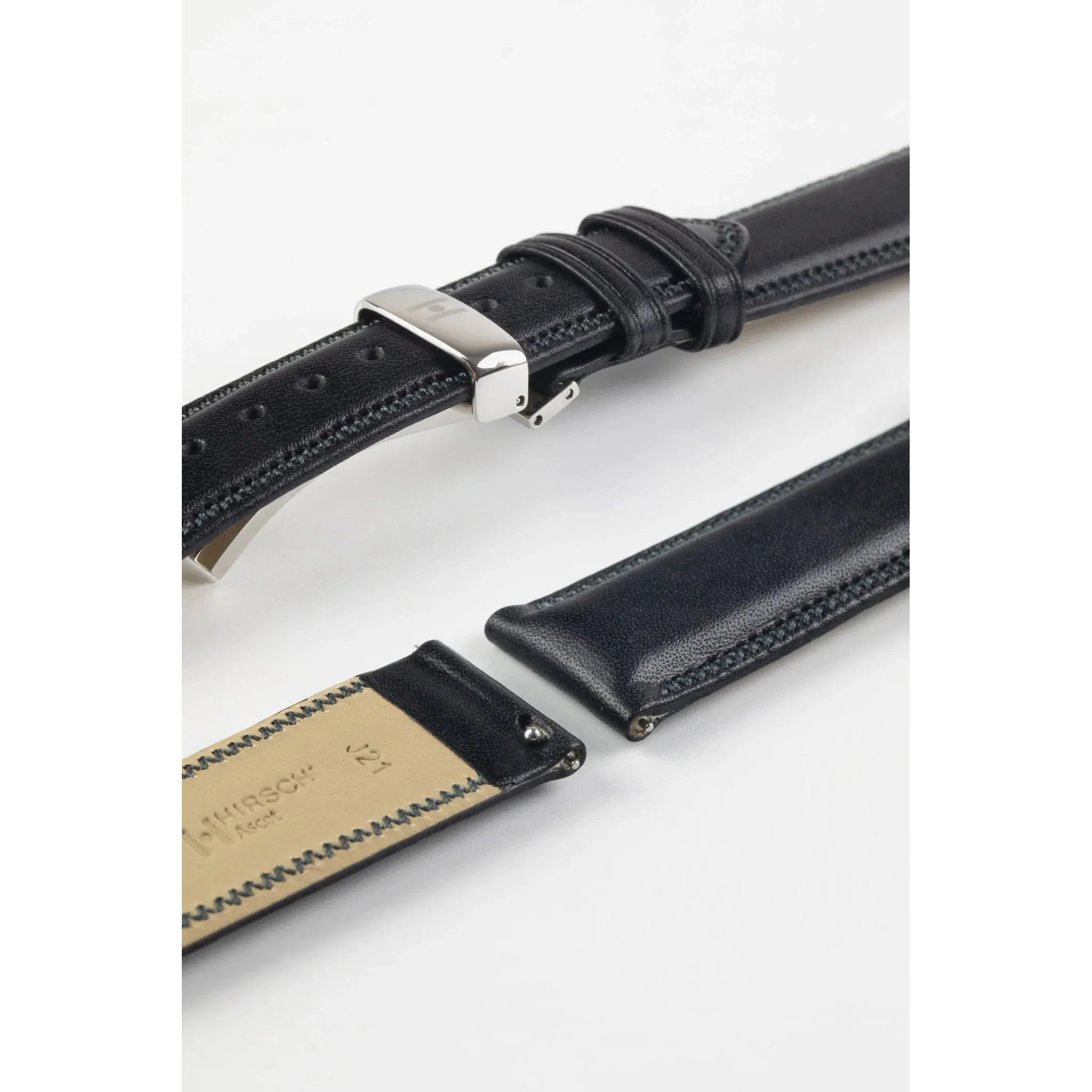 Black HIRSCH ASCOT English Calfskin Watch Strap 015 75