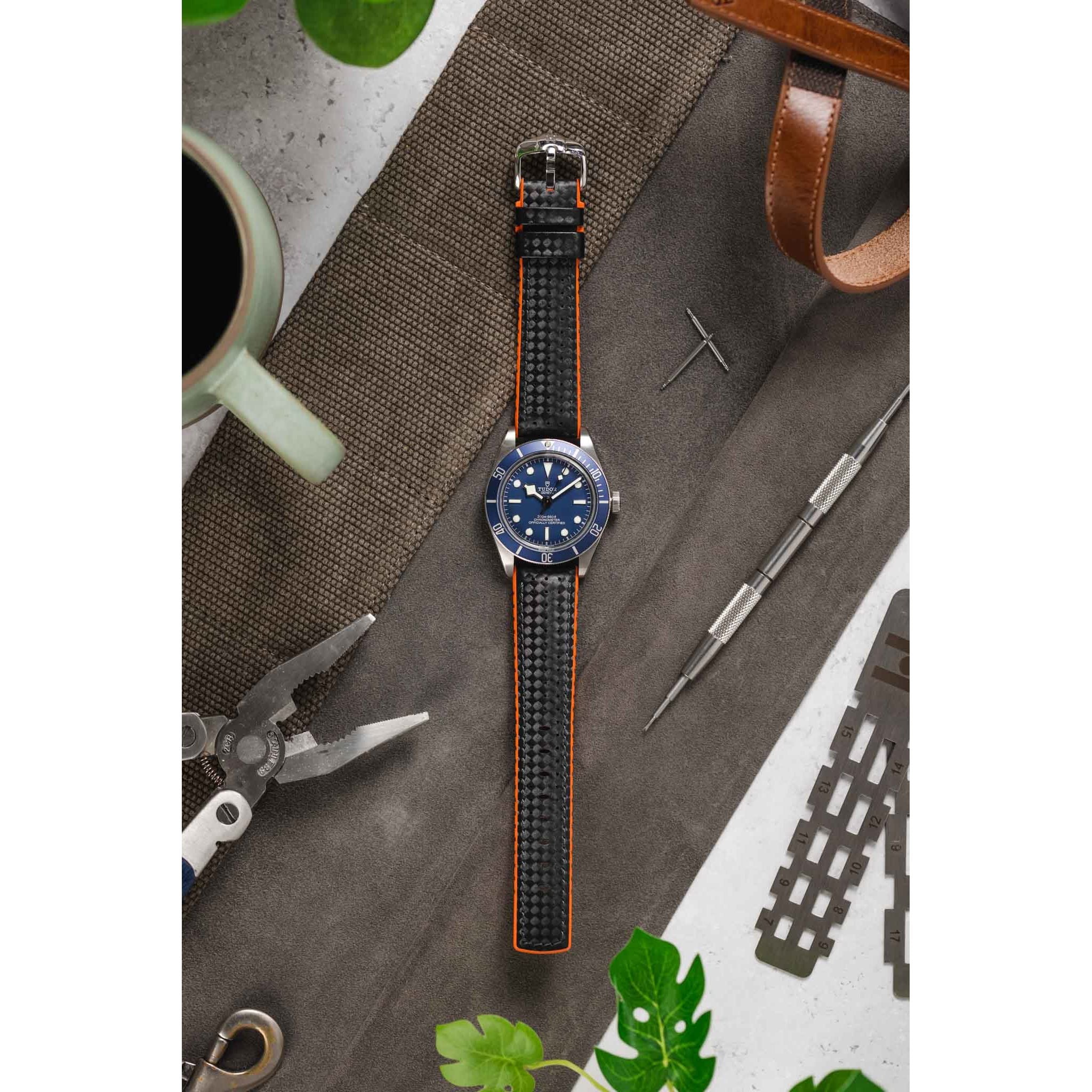 Black &amp; Orange HIRSCH AYRTON Performance Calfskin Watch band 091 80 92