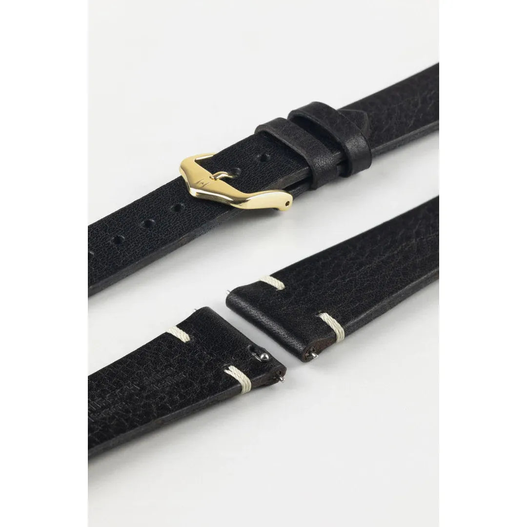 Black HIRSCH Bagnore Vintage style Calfskin Watchband