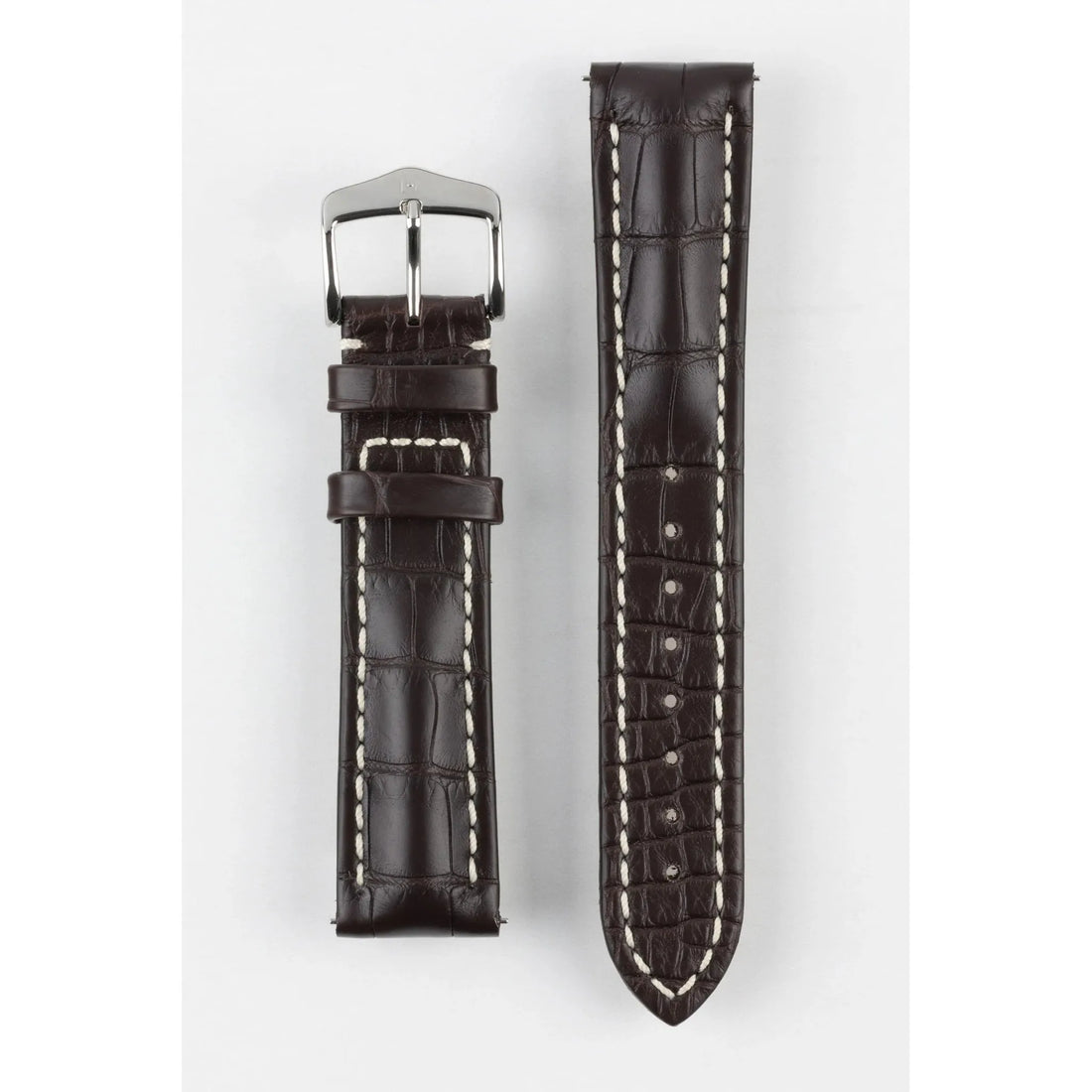 Brown HIRSCH CAPITANO Louisiana Matte Alligator Watchband, Water Resistant 050 07