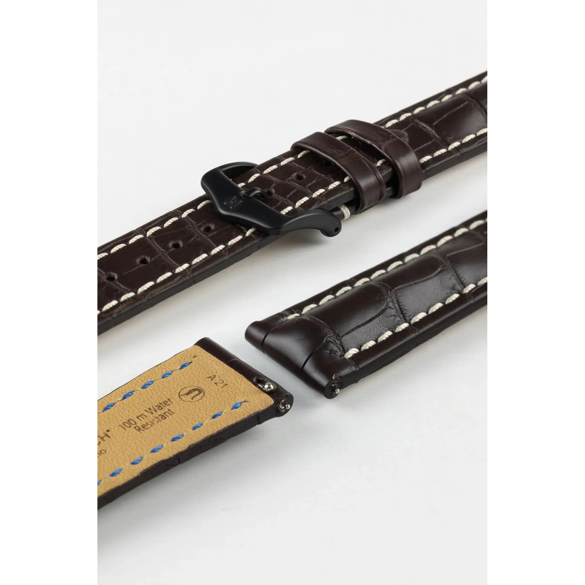 Brown HIRSCH CAPITANO Louisiana Matte Alligator Watchband, Water Resistant 050 07