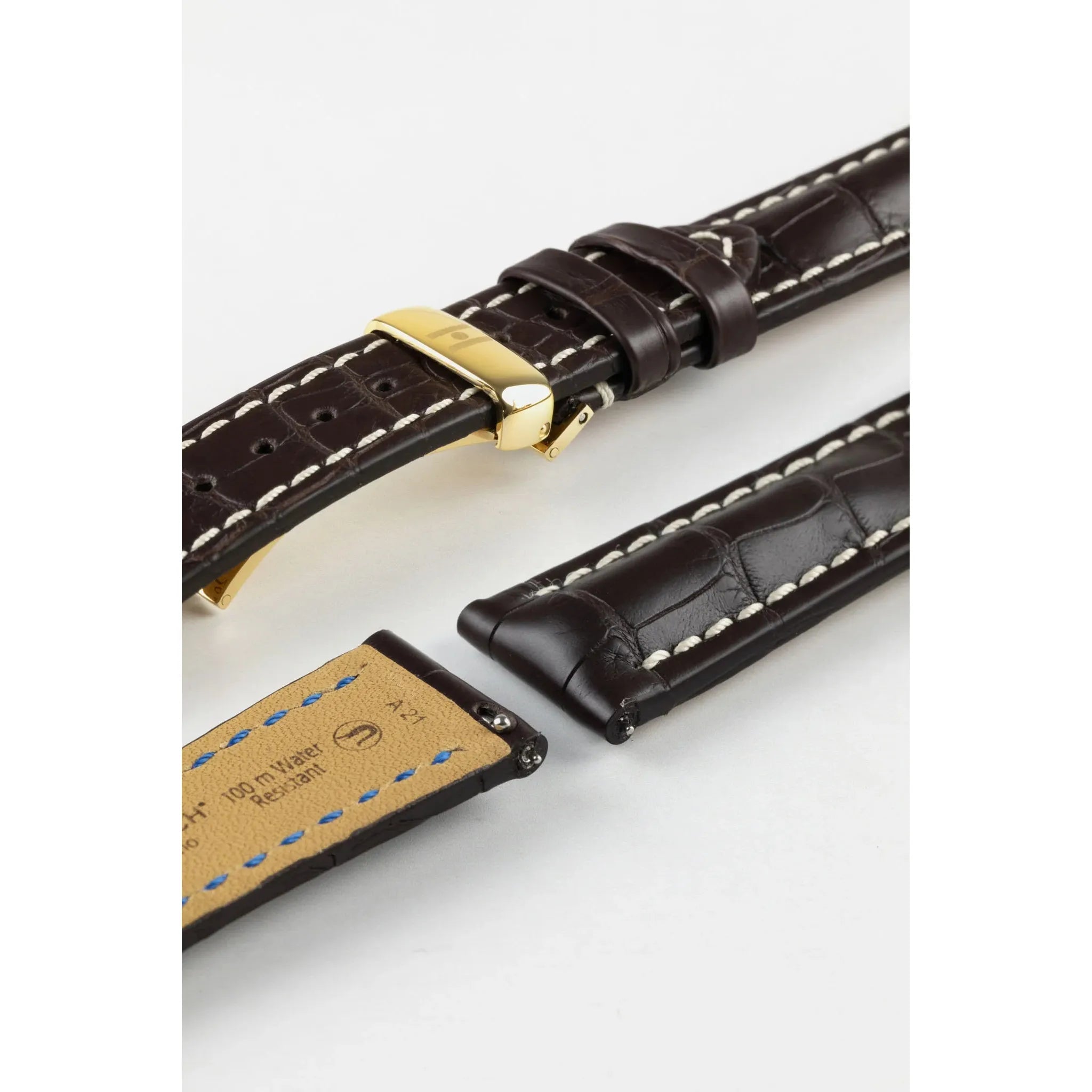 Brown HIRSCH CAPITANO Louisiana Matte Alligator Watchband, Water Resistant 050 07