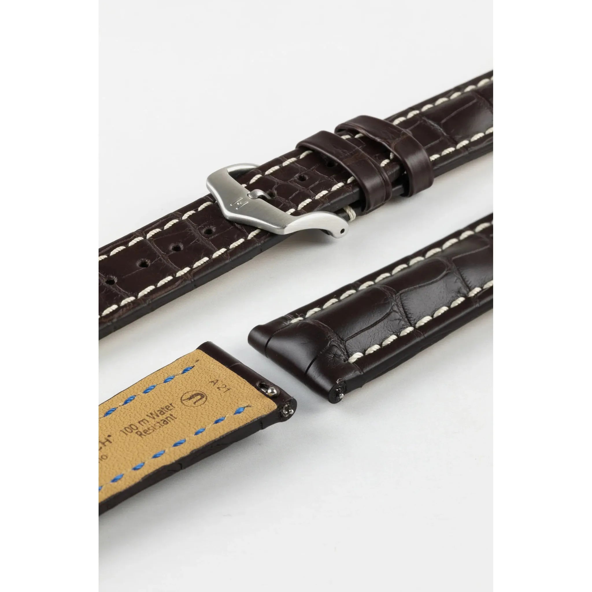 Brown HIRSCH CAPITANO Louisiana Matte Alligator Watchband, Water Resistant 050 07