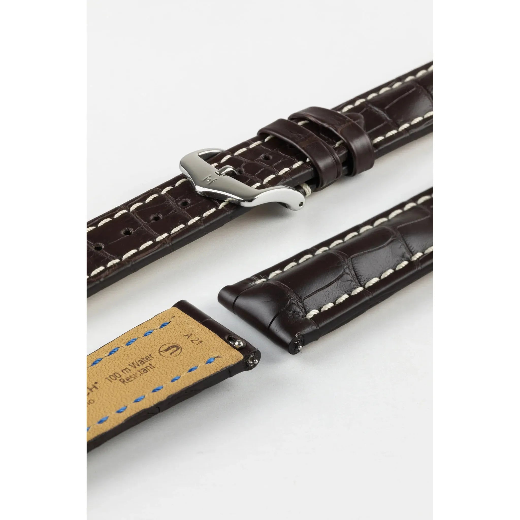 Brown HIRSCH CAPITANO Louisiana Matte Alligator Watchband, Water Resistant 050 07