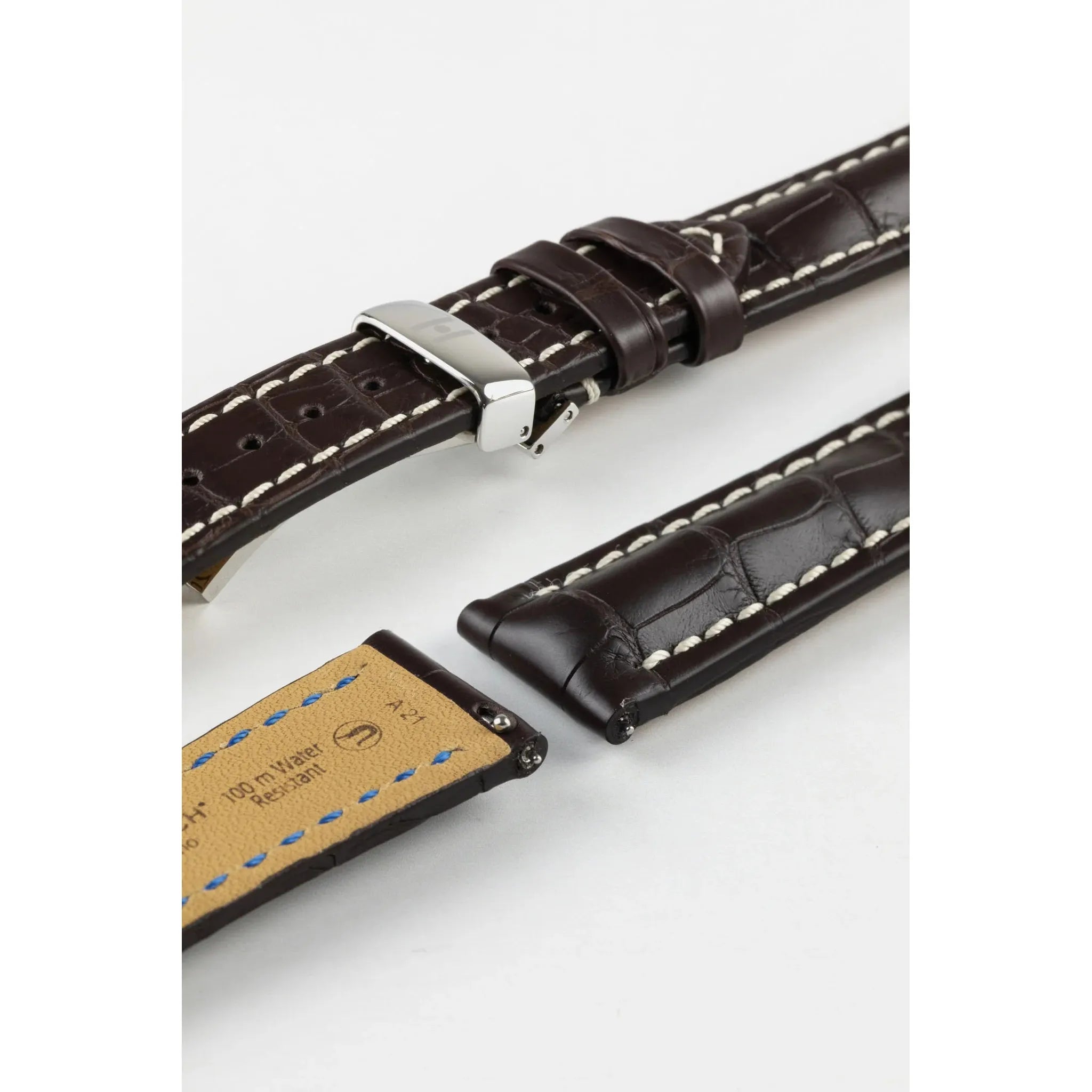 Brown HIRSCH CAPITANO Louisiana Matte Alligator Watchband, Water Resistant 050 07