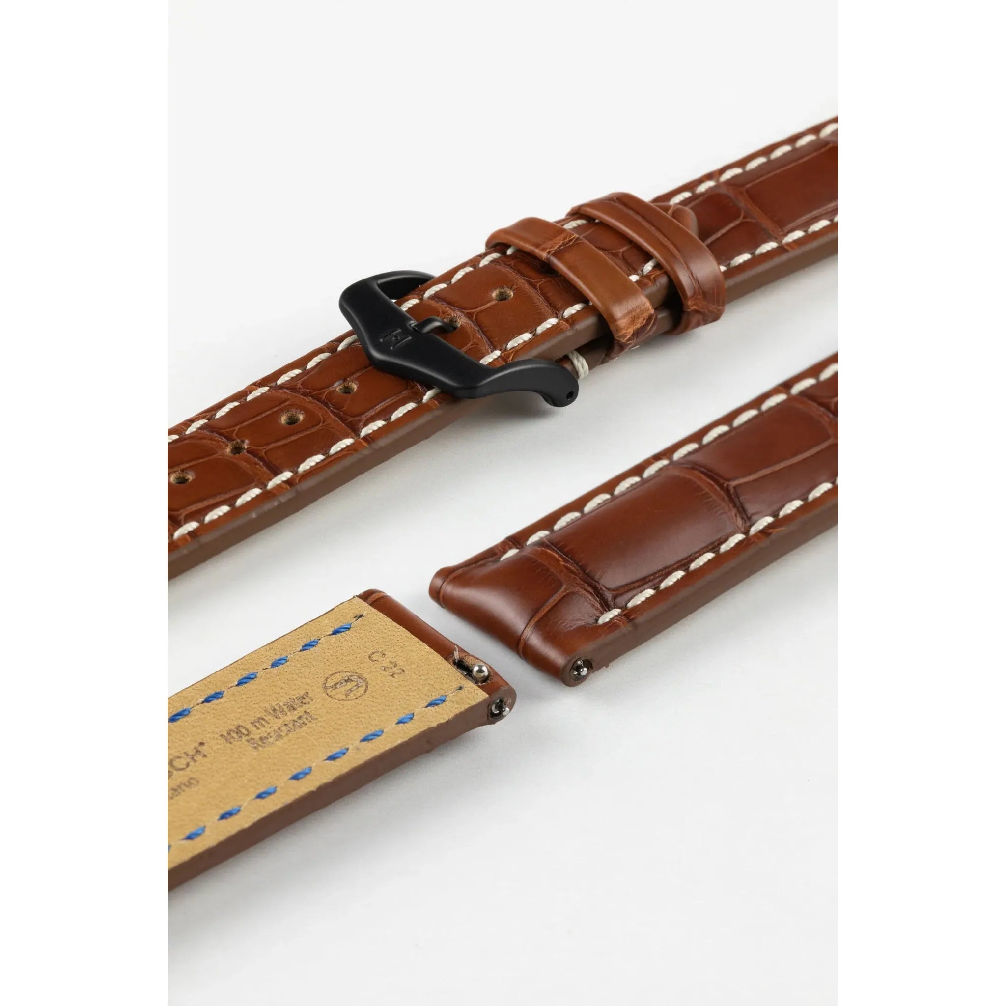 Gold Brown HIRSCH CAPITANO Louisiana Matte Alligator Watchband, Water Resistant 050 07