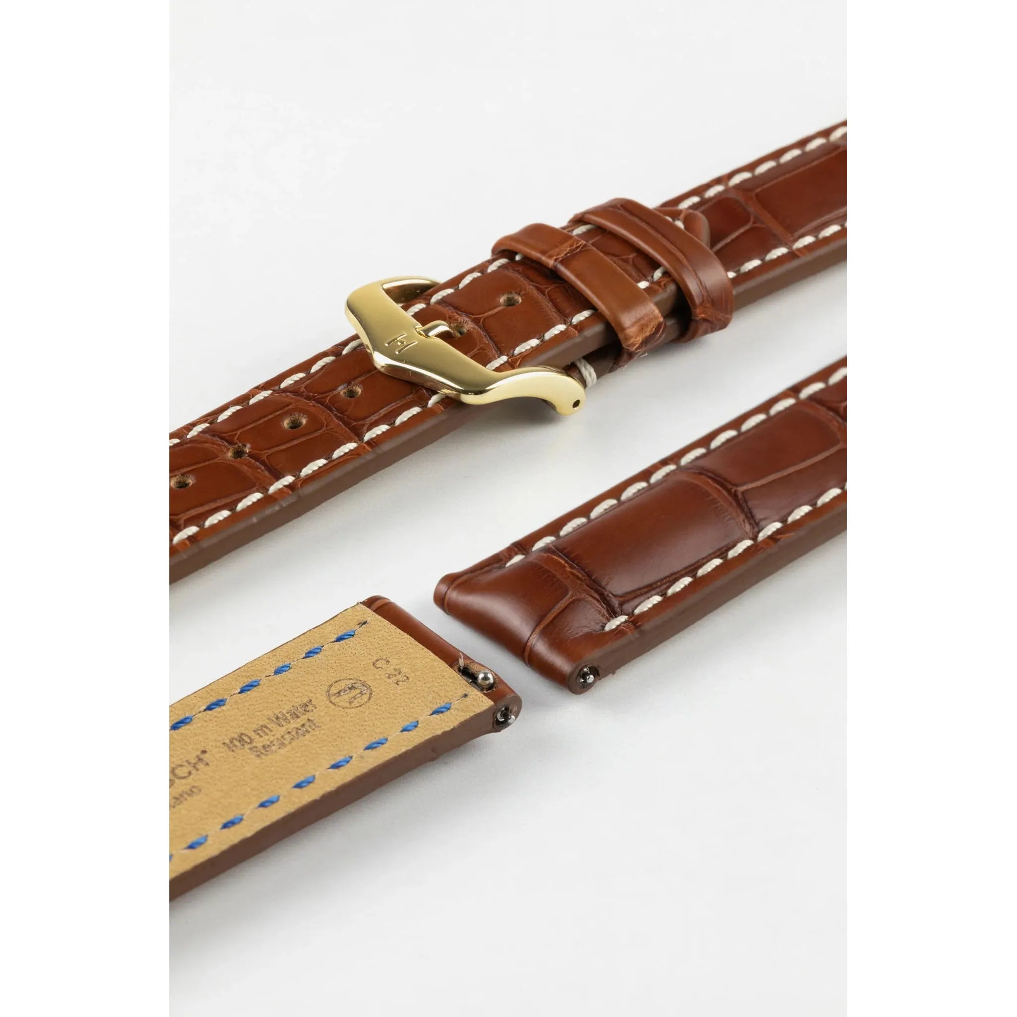 Gold Brown HIRSCH CAPITANO Louisiana Matte Alligator Watchband, Water Resistant 050 07