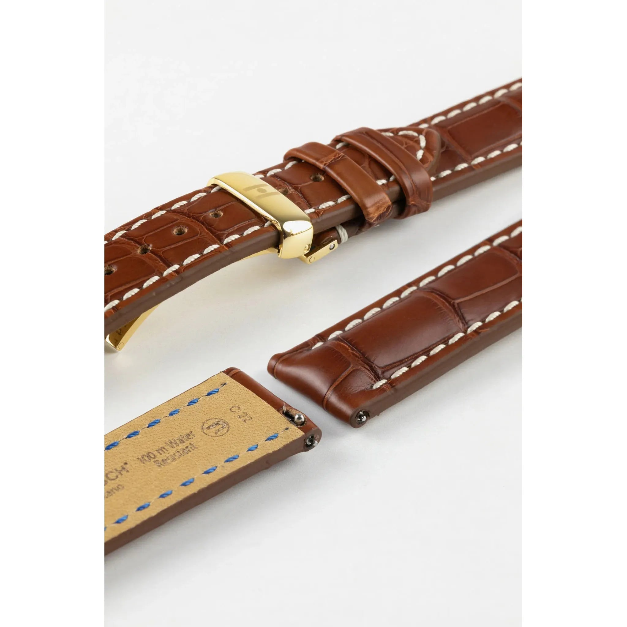 Gold Brown HIRSCH CAPITANO Louisiana Matte Alligator Watchband, Water Resistant 050 07