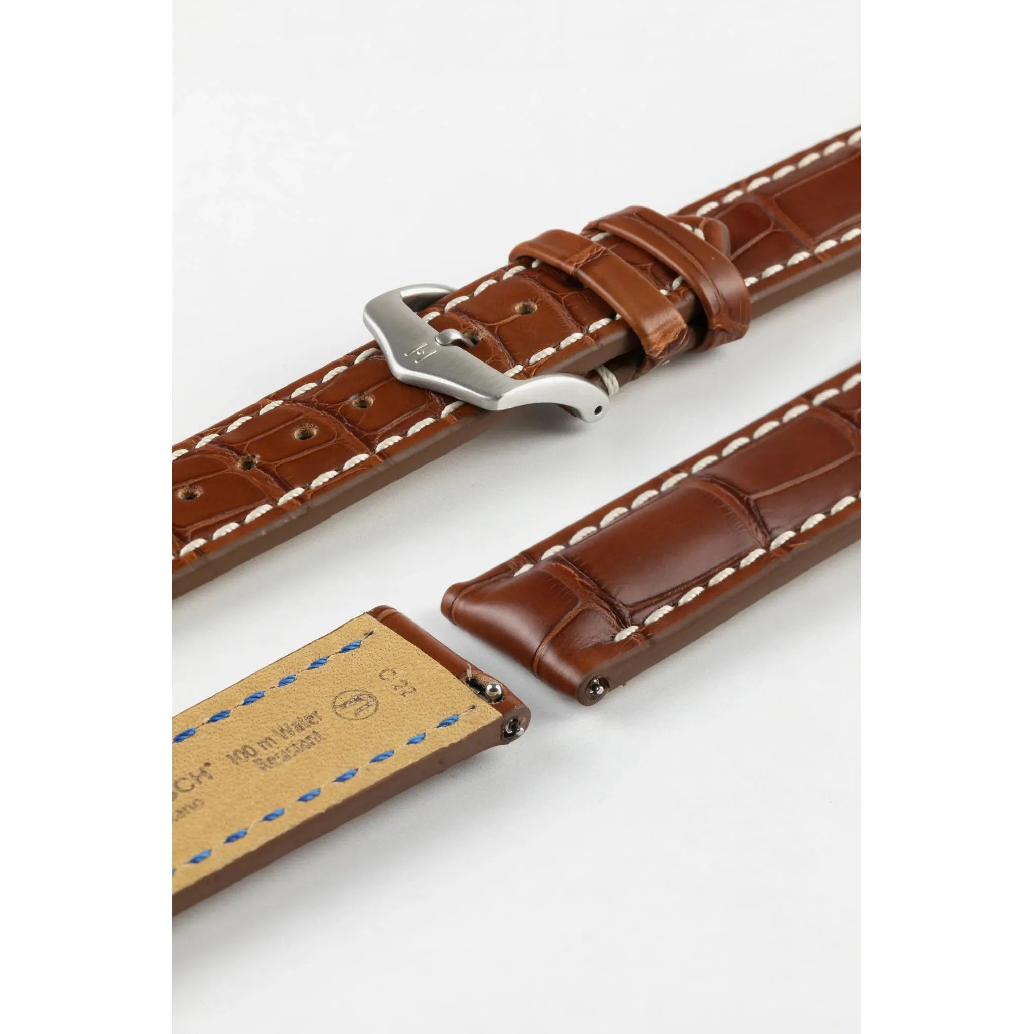 Gold Brown HIRSCH CAPITANO Louisiana Matte Alligator Watchband, Water Resistant 050 07