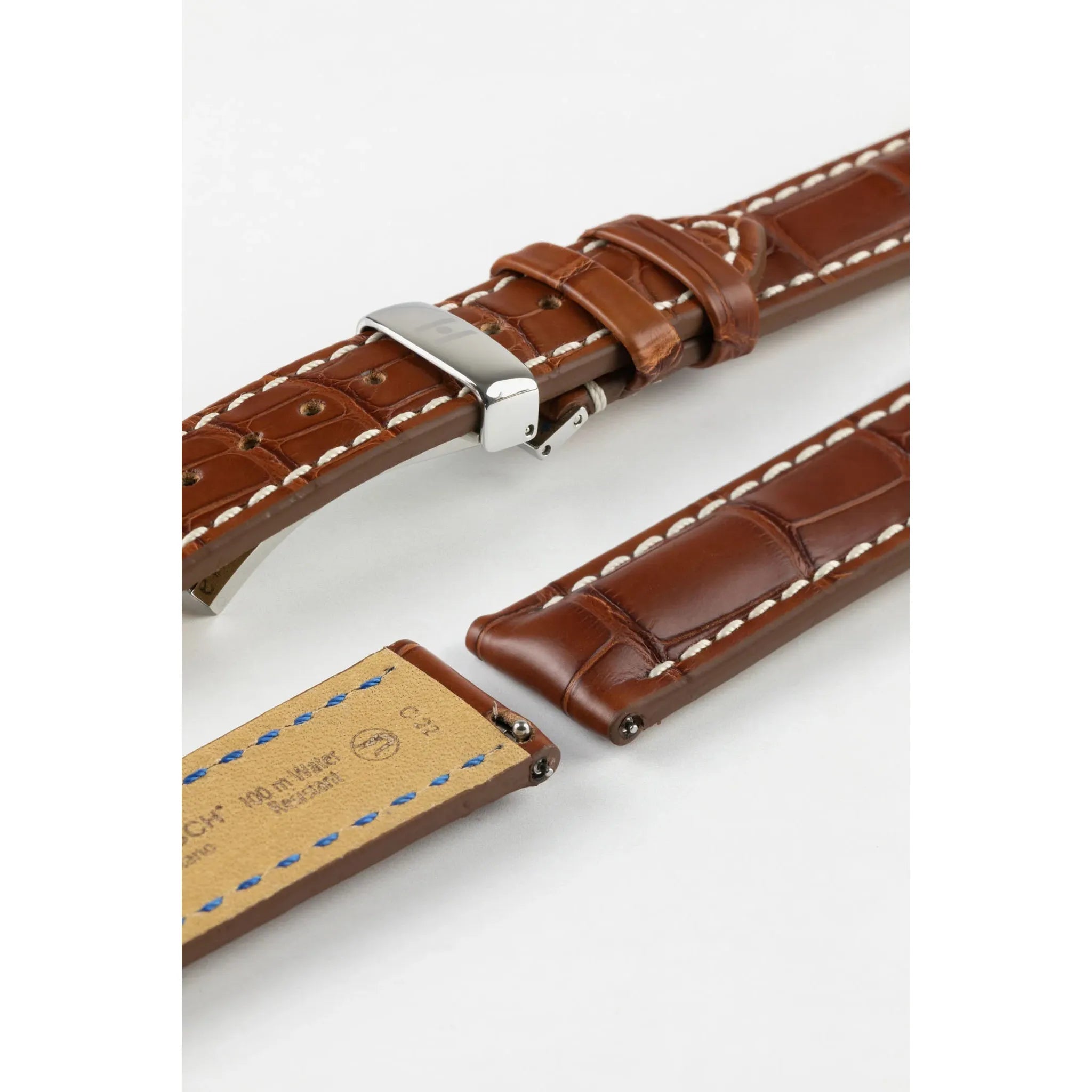 Gold Brown HIRSCH CAPITANO Louisiana Matte Alligator Watchband, Water Resistant 050 07