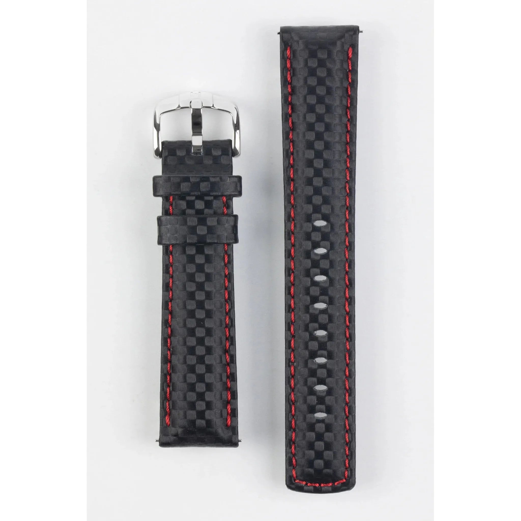 Black &amp; Red HIRSCH CARBON Water Resistant Carbon Hi-tech Leather Watch Band 025 92