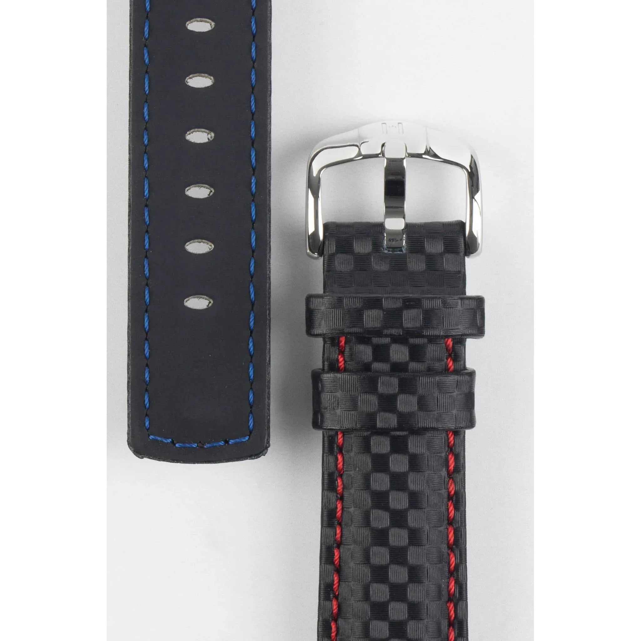 Black &amp; Red HIRSCH CARBON Water Resistant Carbon Hi-tech Leather Watch Band 025 92