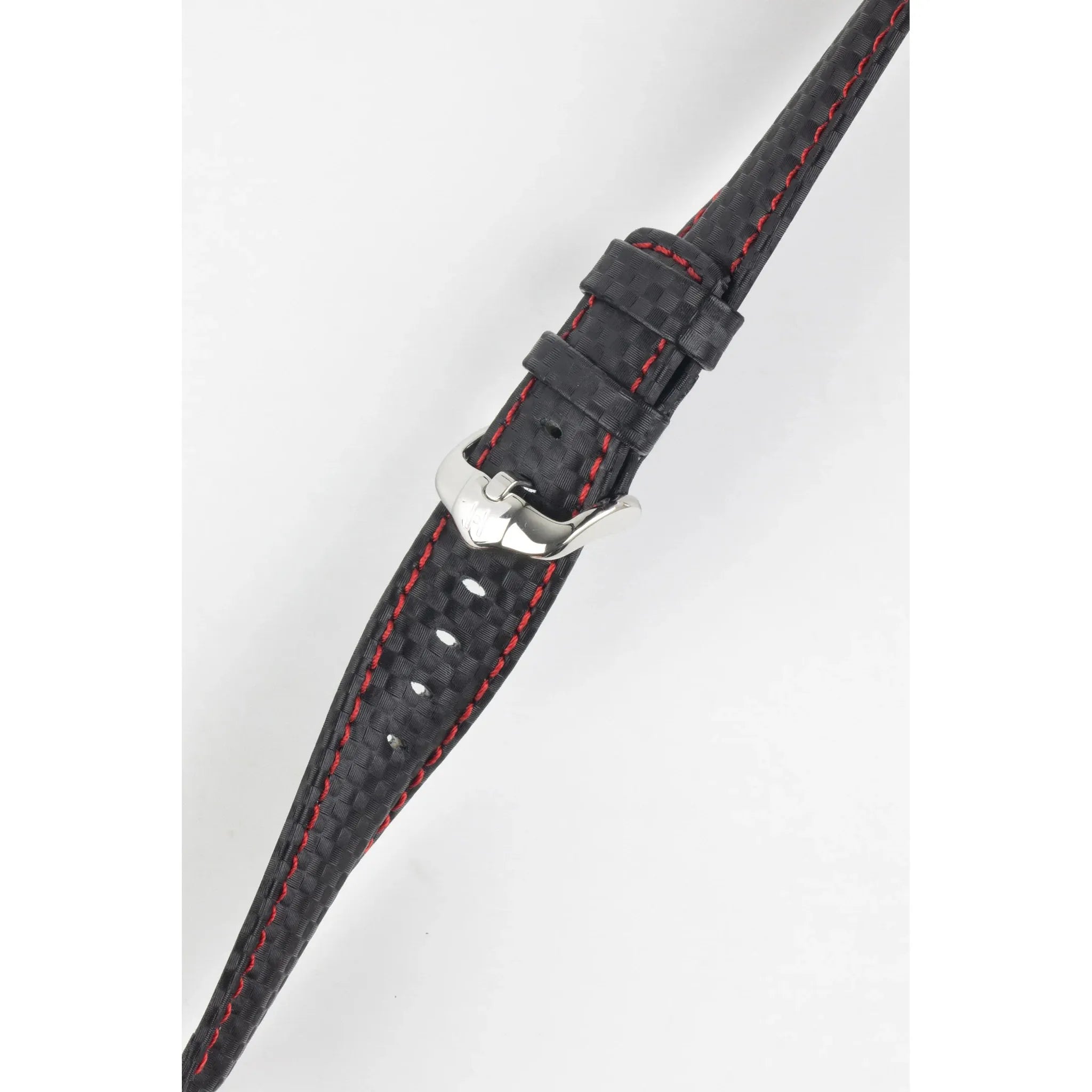 Black &amp; Red HIRSCH CARBON Water Resistant Carbon Hi-tech Leather Watch Band 025 92