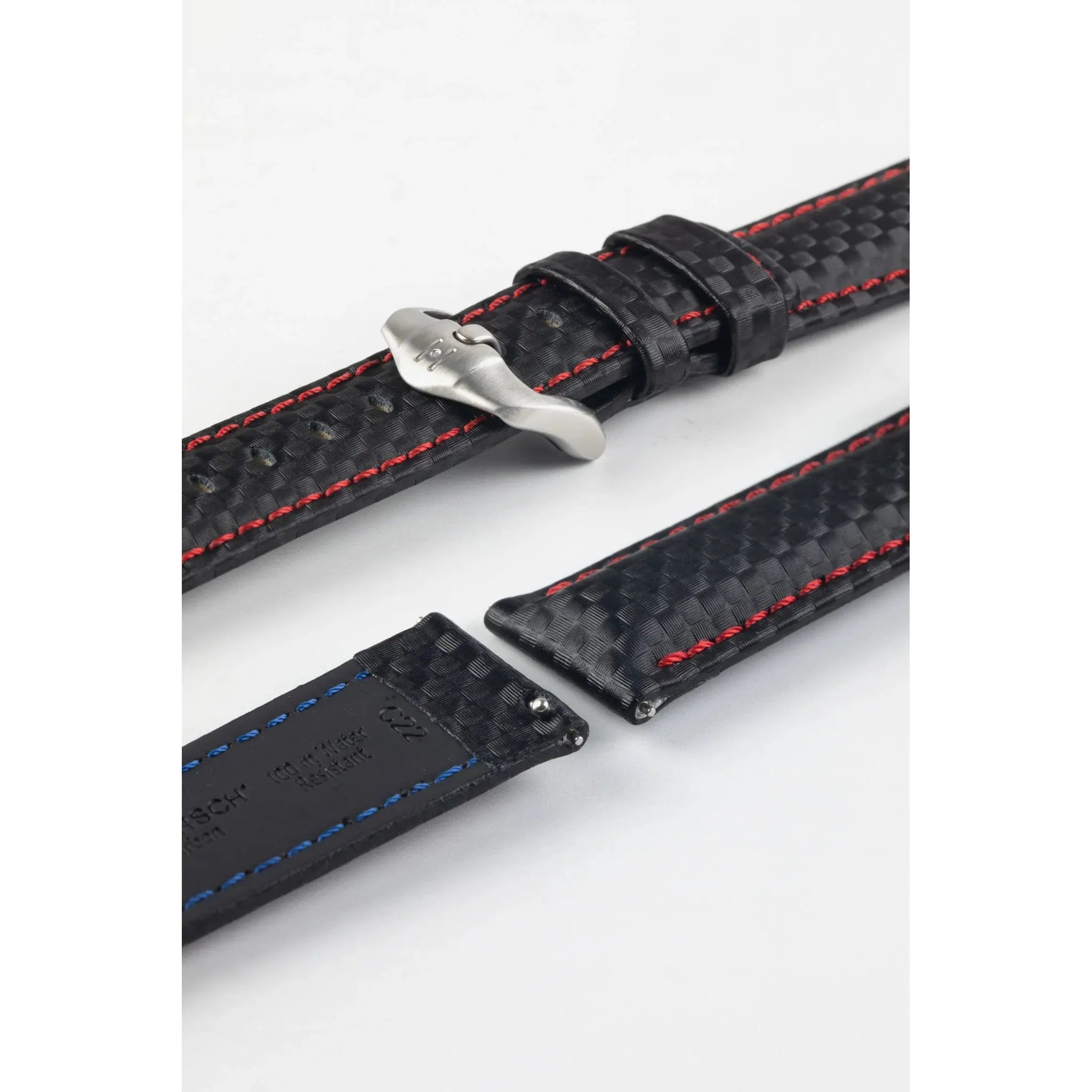 Black &amp; Red HIRSCH CARBON Water Resistant Carbon Hi-tech Leather Watch Band 025 92