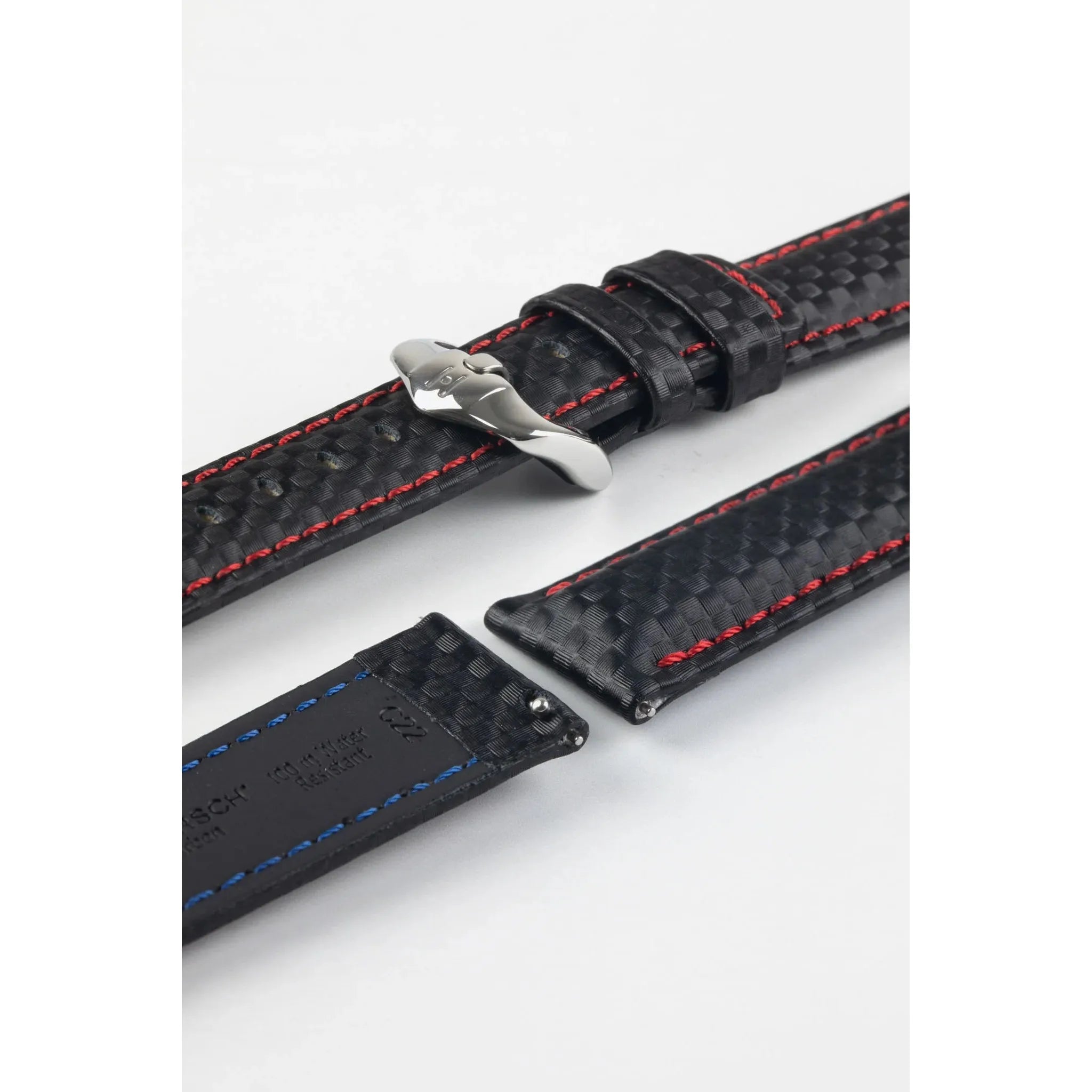 Black &amp; Red HIRSCH CARBON Water Resistant Carbon Hi-tech Leather Watch Band 025 92