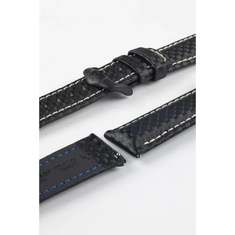 Black HIRSCH CARBON Water Resistant Carbon Hi-tech Leather Watch Band 025 92