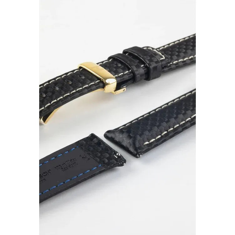 Black HIRSCH CARBON Water Resistant Carbon Hi-tech Leather Watch Band 025 92