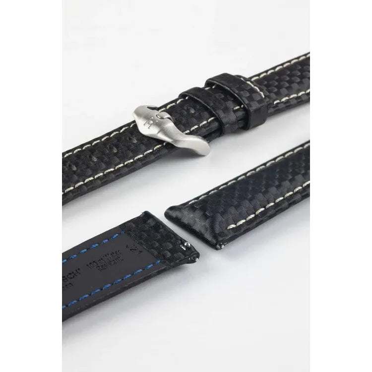 Black HIRSCH CARBON Water Resistant Carbon Hi-tech Leather Watch Band 025 92