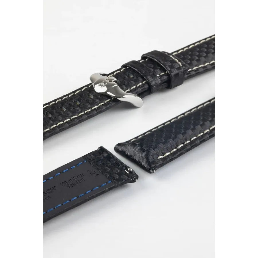 Black HIRSCH CARBON Water Resistant Carbon Hi-tech Leather Watch Band 025 92