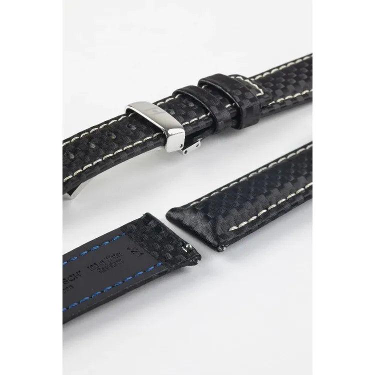 Black HIRSCH CARBON Water Resistant Carbon Hi-tech Leather Watch Band 025 92