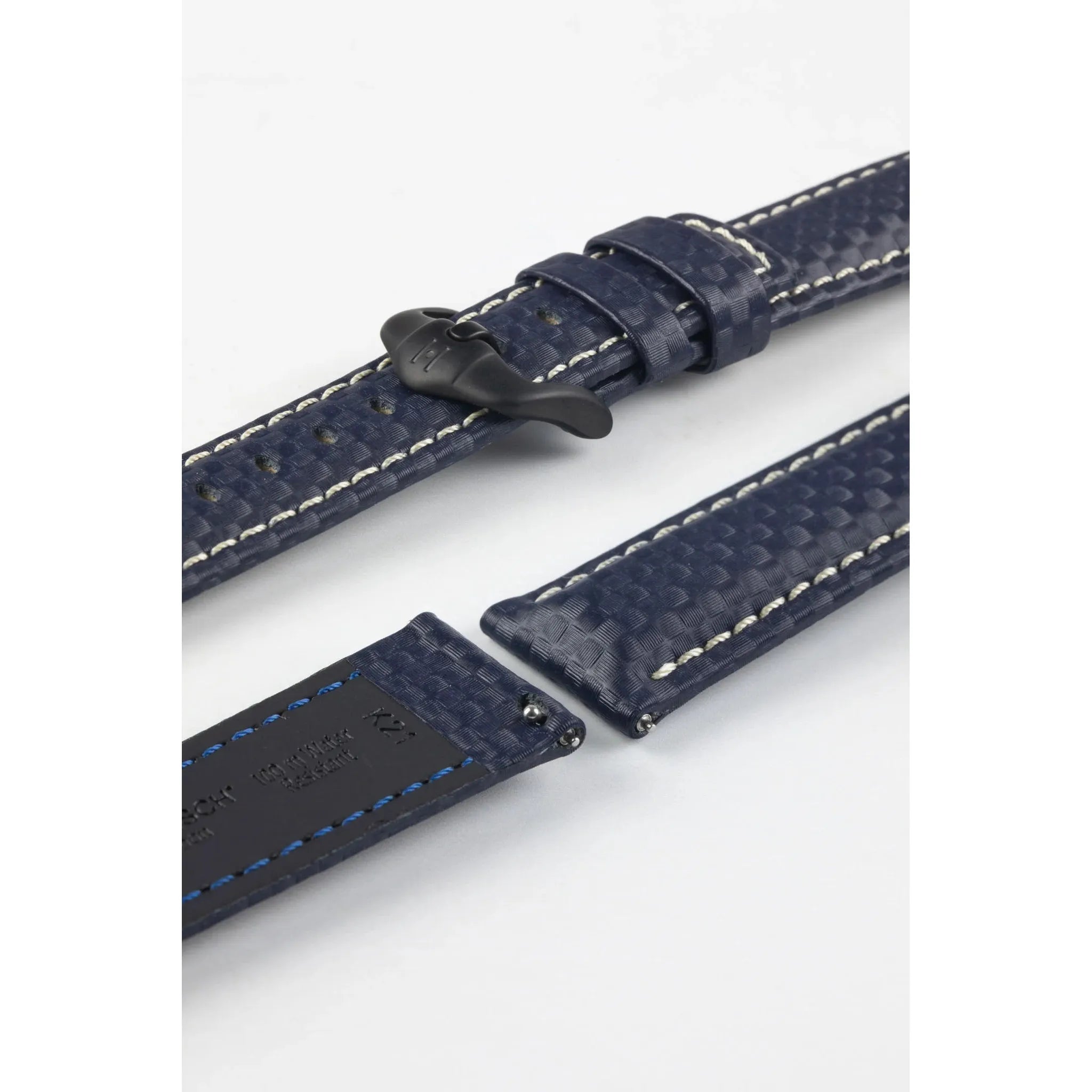 Blue HIRSCH CARBON Water Resistant Carbon Hi-tech Leather Watch Band 025 92