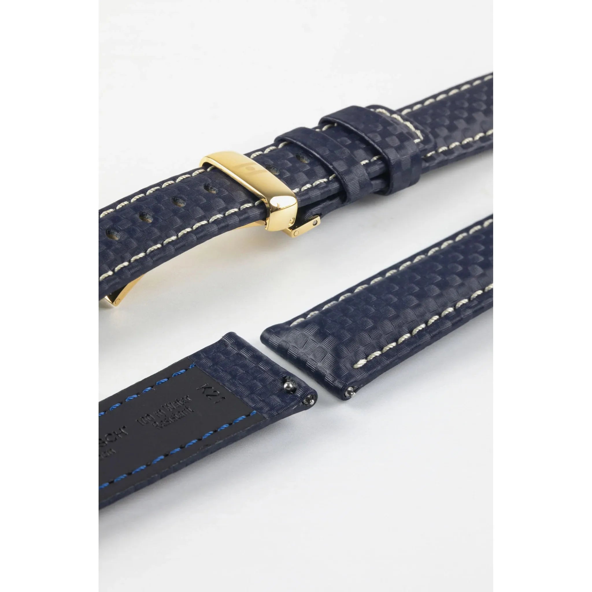 Blue HIRSCH CARBON Water Resistant Carbon Hi-tech Leather Watch Band 025 92