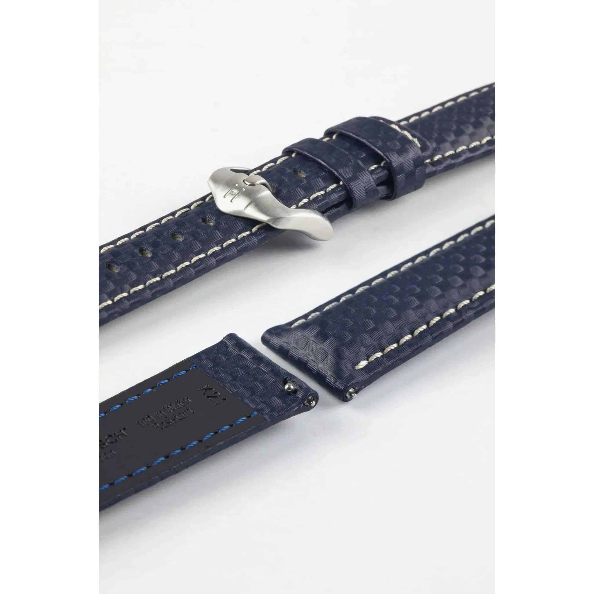 Blue HIRSCH CARBON Water Resistant Carbon Hi-tech Leather Watch Band 025 92