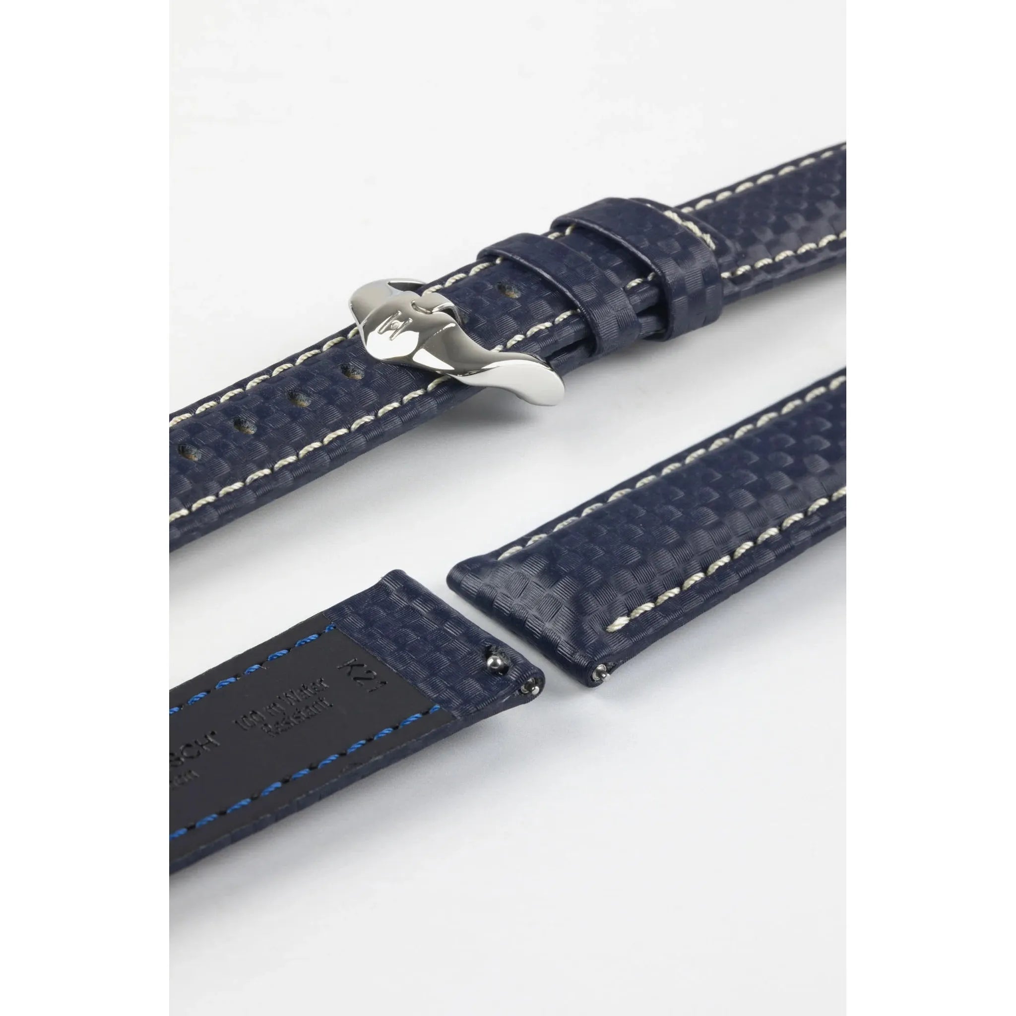 Blue HIRSCH CARBON Water Resistant Carbon Hi-tech Leather Watch Band 025 92