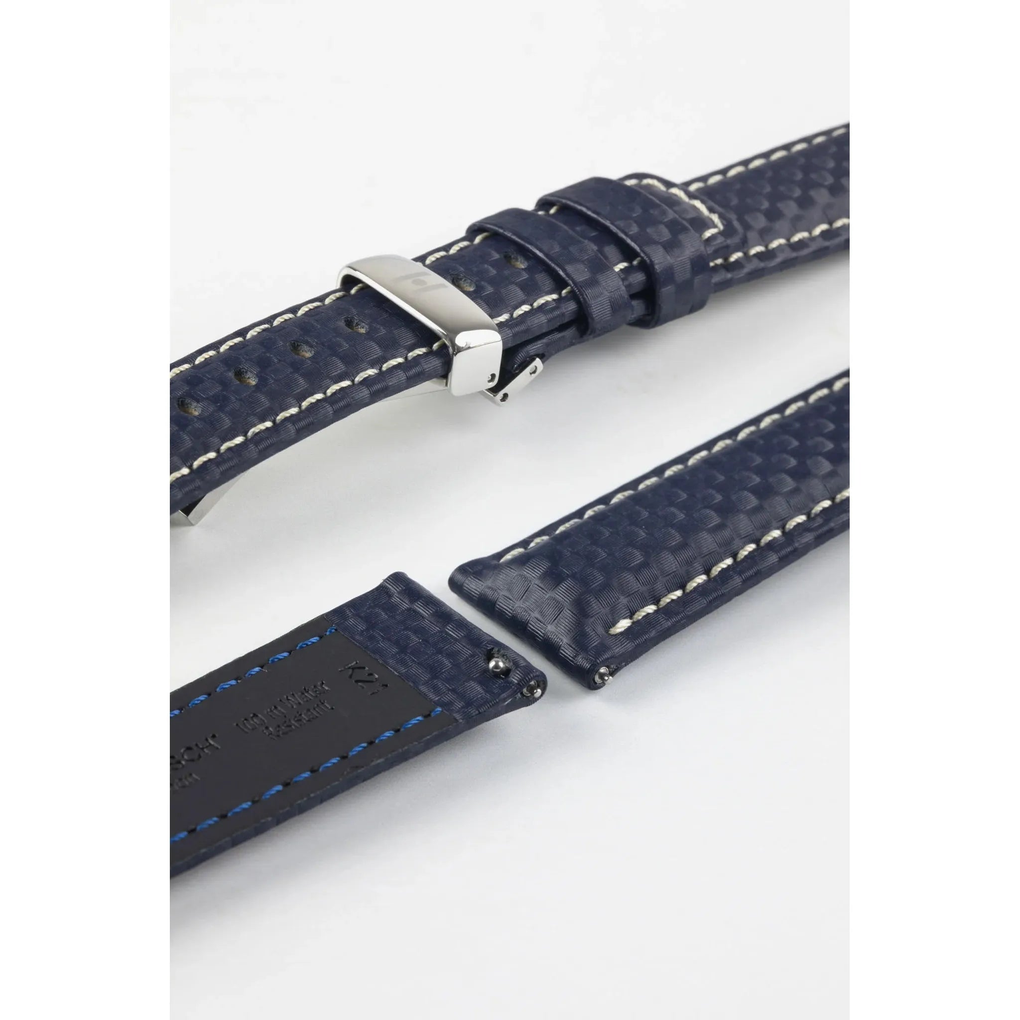 Blue HIRSCH CARBON Water Resistant Carbon Hi-tech Leather Watch Band 025 92